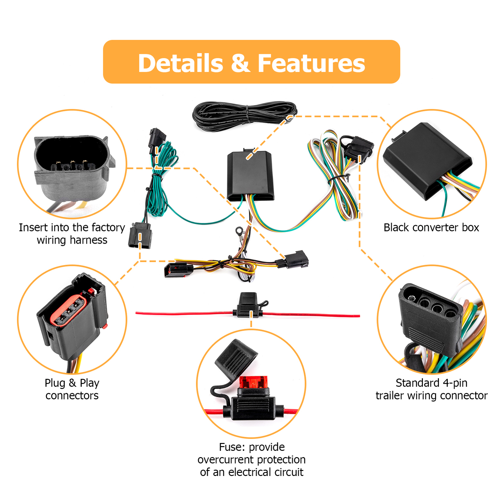 Trailer Wiring Harness Kit For Jeep Patriot 08-17 Chrysler Town & Country 08-10