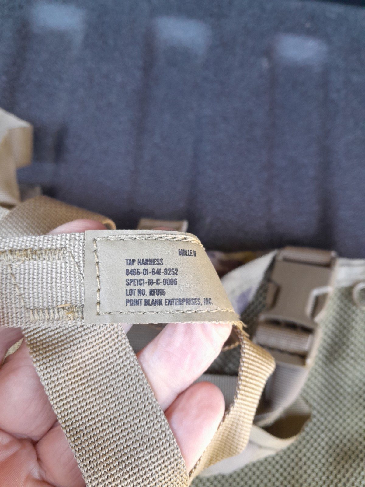 NEW WITHOUT PACKAGE TACTICAL ASSAULT PANEL (TAP) WITH HARNESS AND HARDWARE