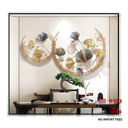 3D Room Wall Decor, Handmade Art Metal Round Golden 43.3"L x 26.4"W GOLD