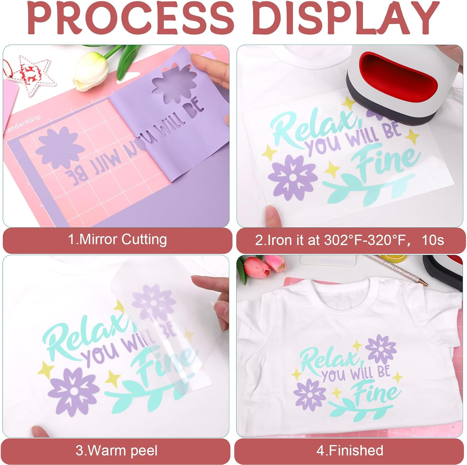 Pastel Iron on Vinyl Boho Heat Transfer Vinyl Bundle 12 X 10 In, 8 Assorted Past