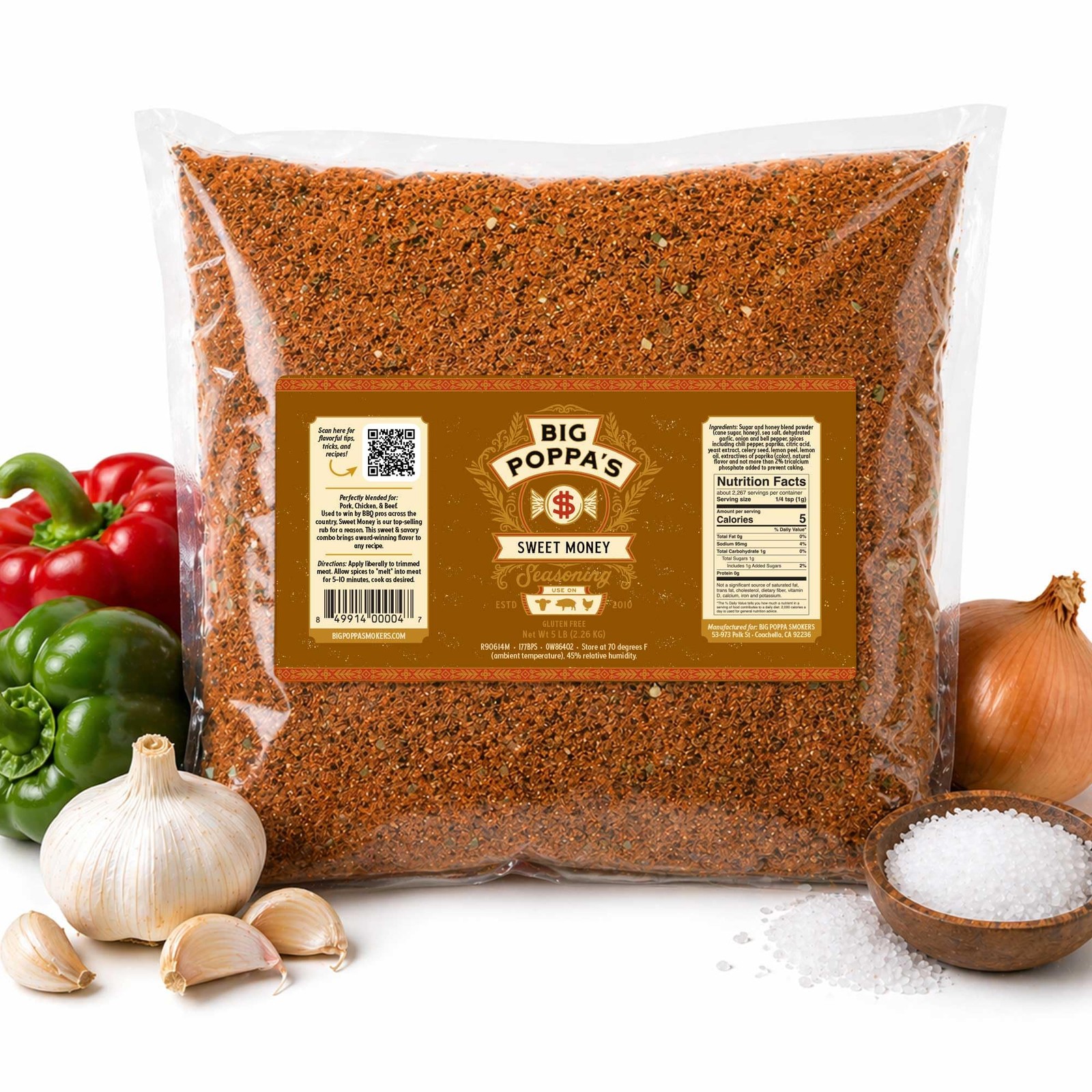Big Poppa's Sweet Money BBQ Rub 5 lb Pork Seasoning Gluten-Free Savory Honey