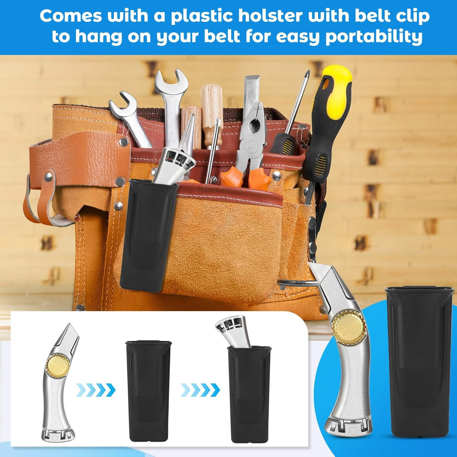 2PCS Silver Fixed Blade Roofing Knife Utility Knife with 3 Functions for 6 Bl...