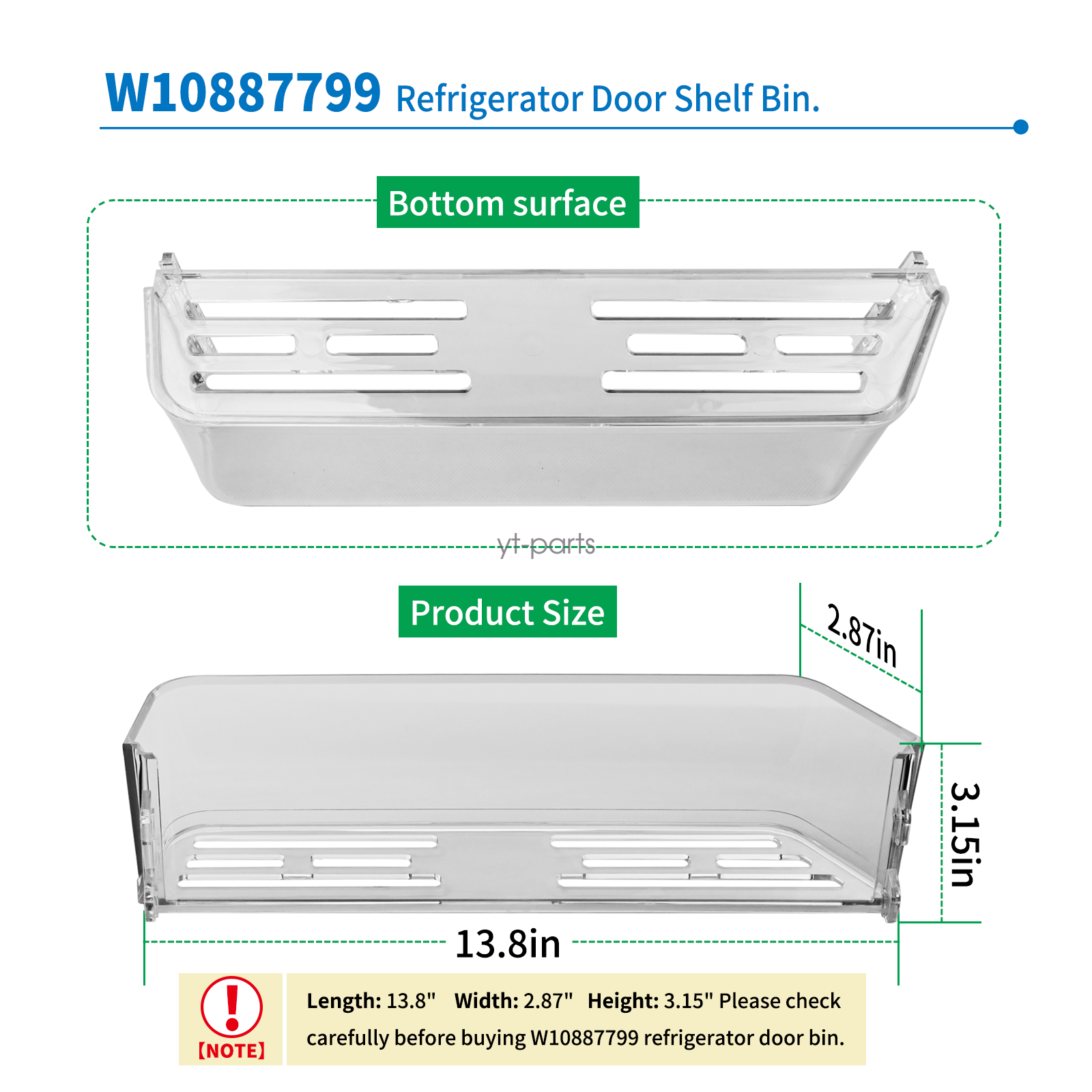 W10887799 Refrigerator Door Bin Fit for Whirlpool KitchenAid JennAir