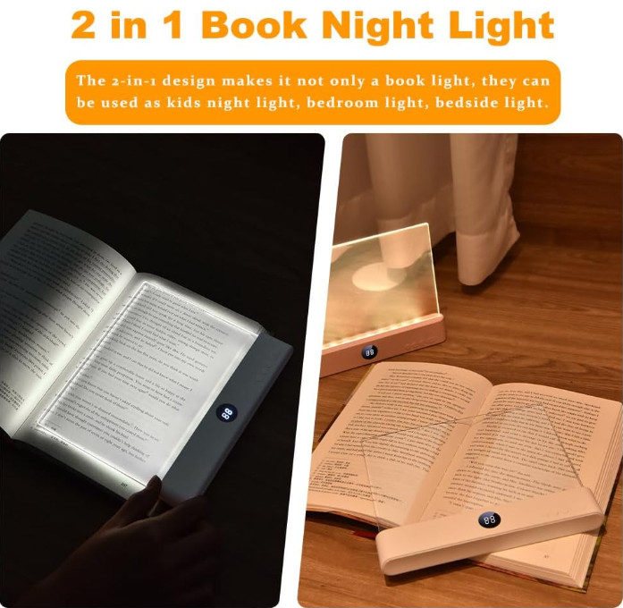Rechargeable Flat LED Book Light Full Page Lamp with 3 Colors Timer Dimmable