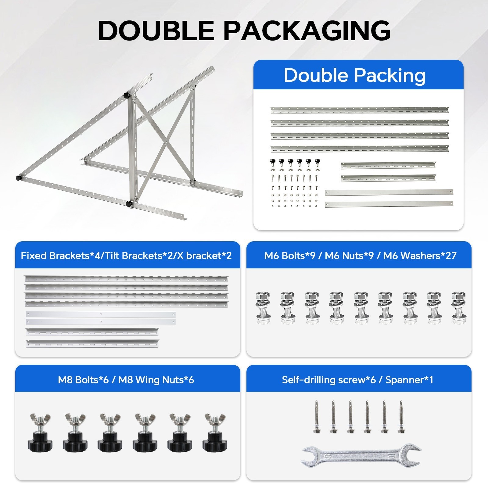 2 Sets Solar Panel Brackets 45in Tilt Mount Roof Flat Surface Adjustable Frame