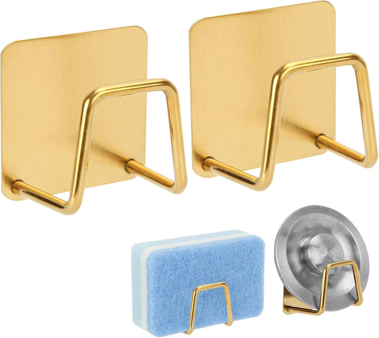 2Pcs Adhesive Sponge Holder for Kitchen Sink Essentials, Stainless Steel Dish So