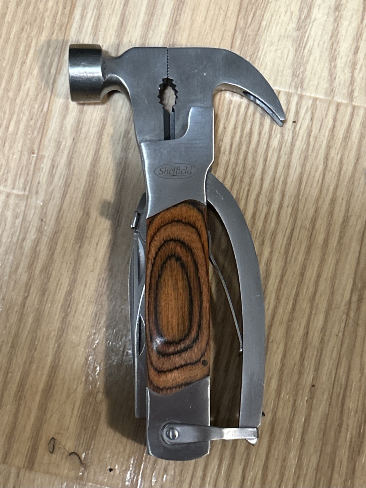 SHEFFIELD TOOLS, Hammer-Multi-tool. 14-in-1. Stainless & Wood. Nice.