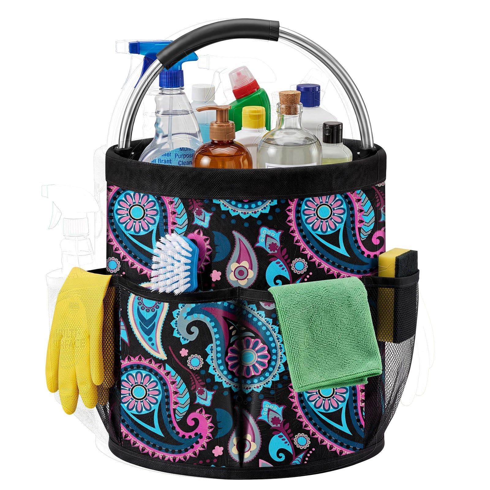 Bucket Tool Organizer, 6 Pockets Garden Bucket Caddy Foldable Buckets Caddy O...