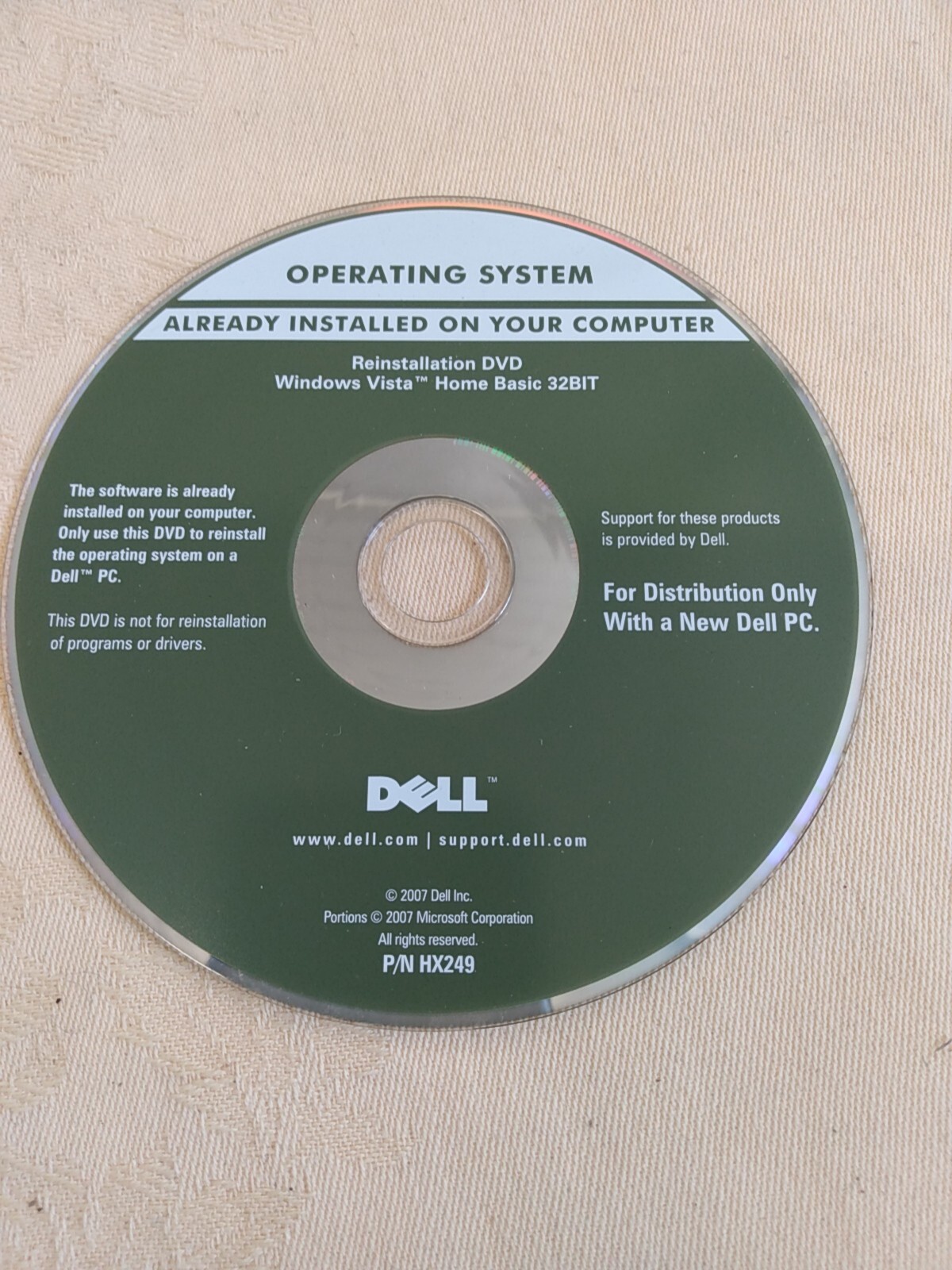 DELL Operating System Reinstallation DVD Windows Vista Home Basic 32 Bit