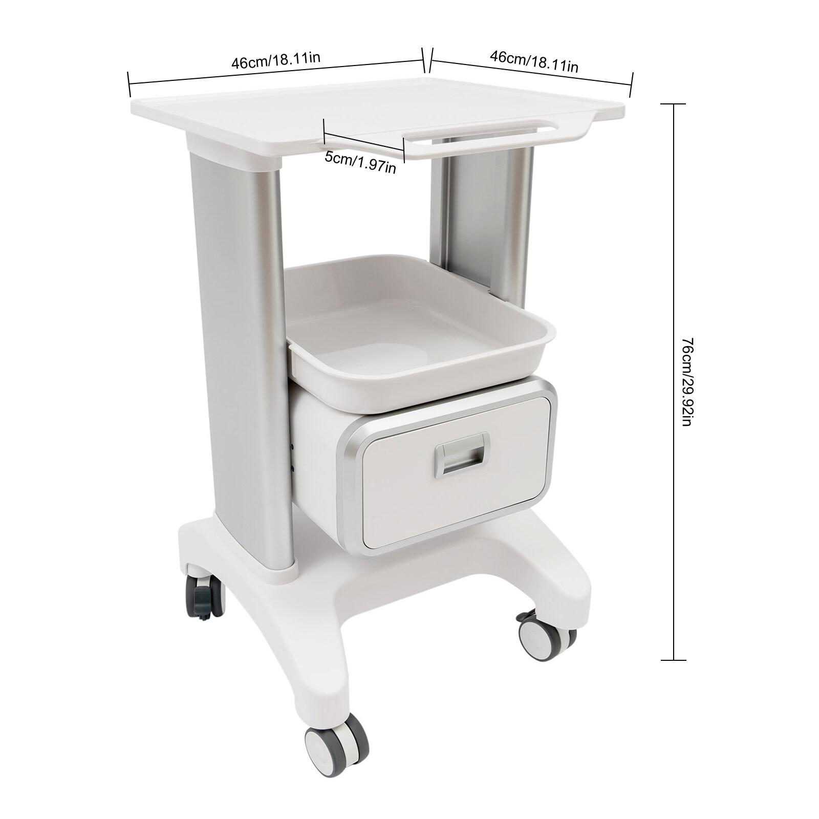 Medical Trolley w/ Wheels Mobile Trolley for Cosmetic Instruments Rolling Tool