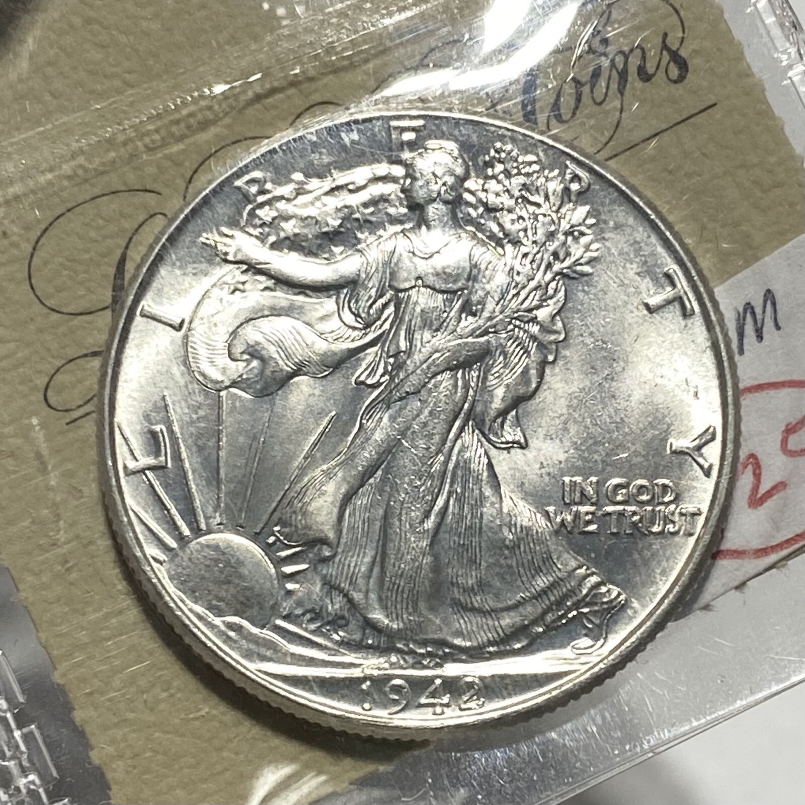 BU 1942 Walking Liberty Half Dollar - Vintage Littleton Flip & Label E810 TRMM