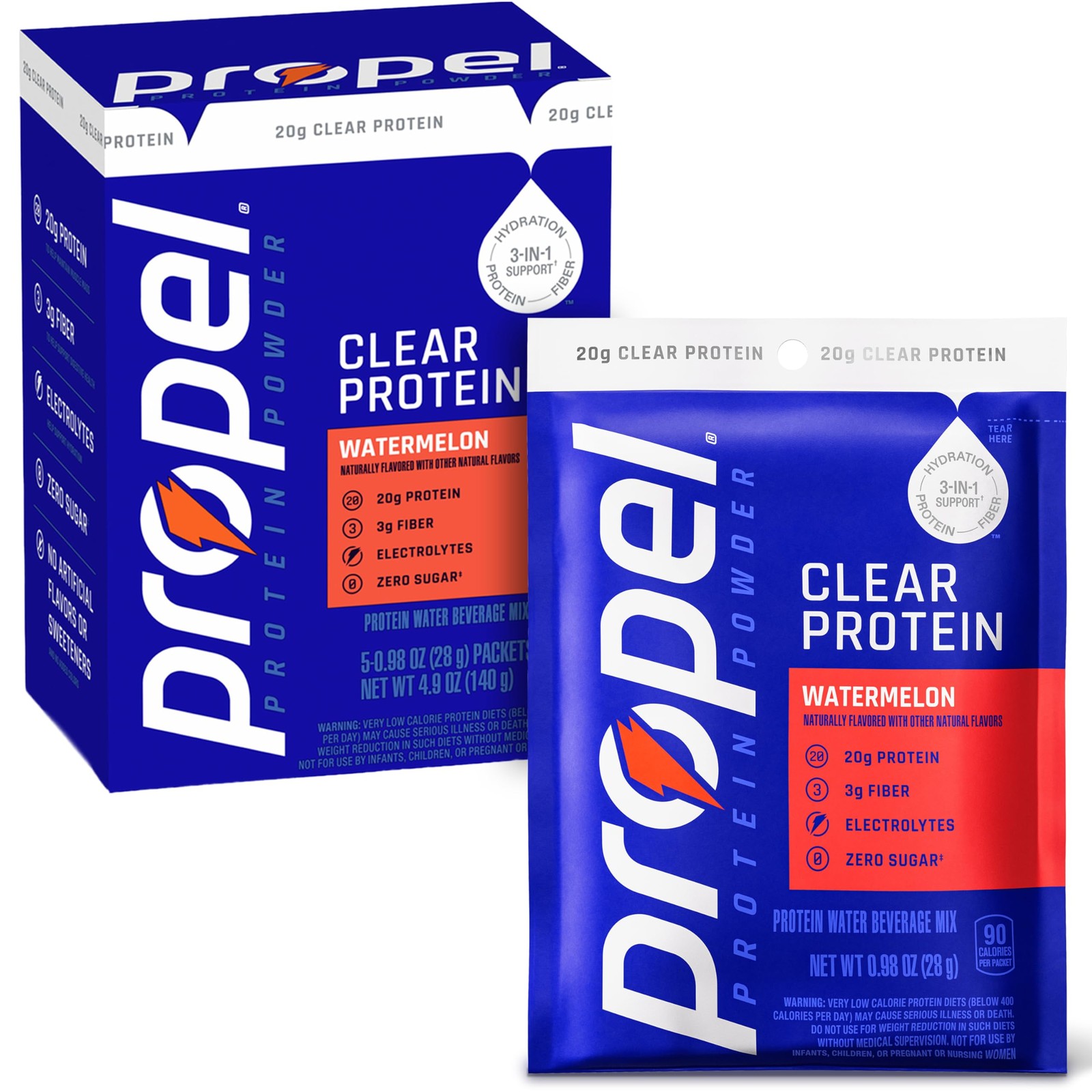 Propel Hydration Clear Protein Powder, Watermelon, 0.99 Ounce (Pack of 5)