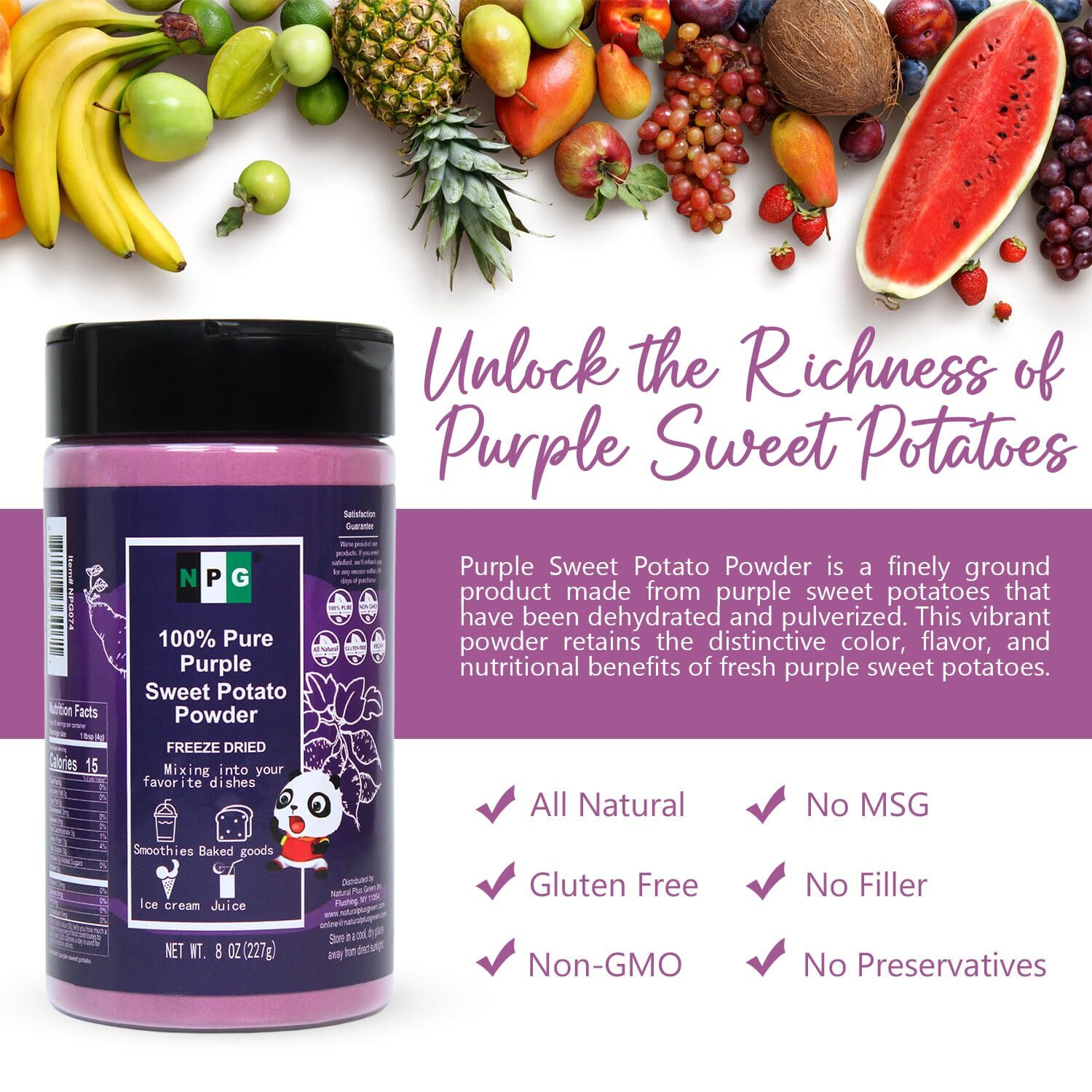 NPG 100% Pure Purple Sweet Potato Powder(Purple Yam Ube) 8 Ounces
