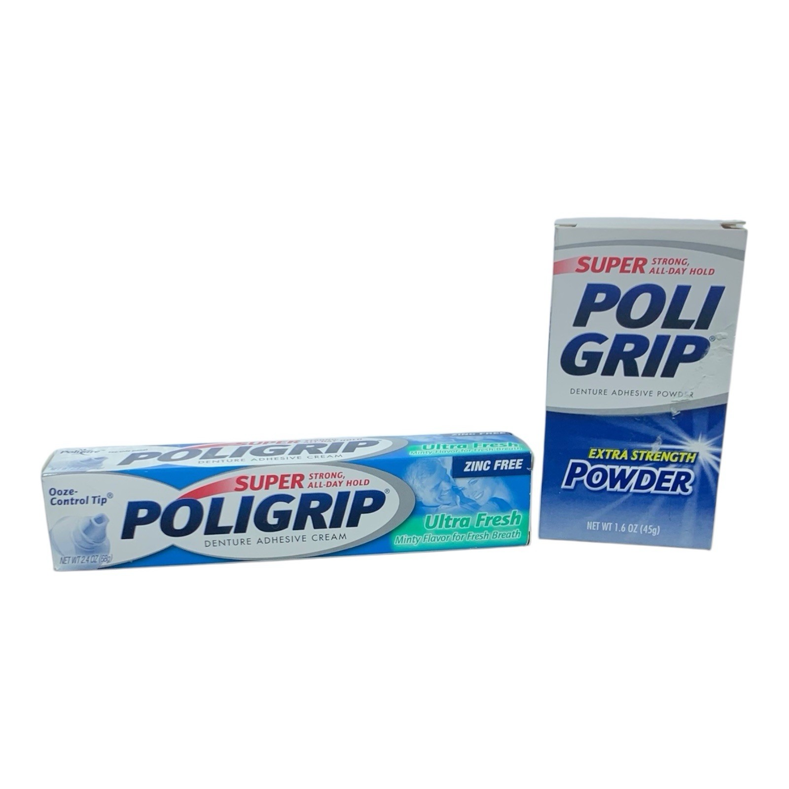 Super Poligrip Lot: Extra Strength Powder 1.6) & Ultra Fresh Mint Paste  2.4 oz