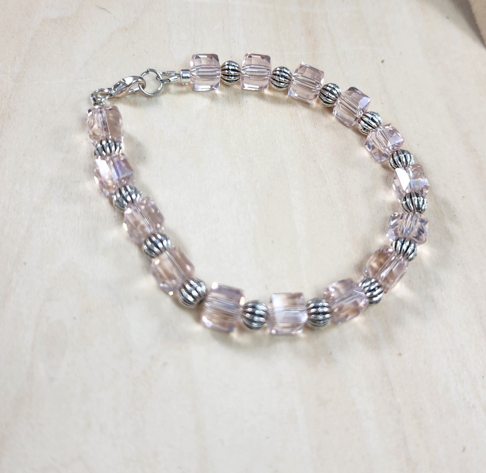 Pink Square Crystal Bead Bracelet  Handmade Women Bracelet