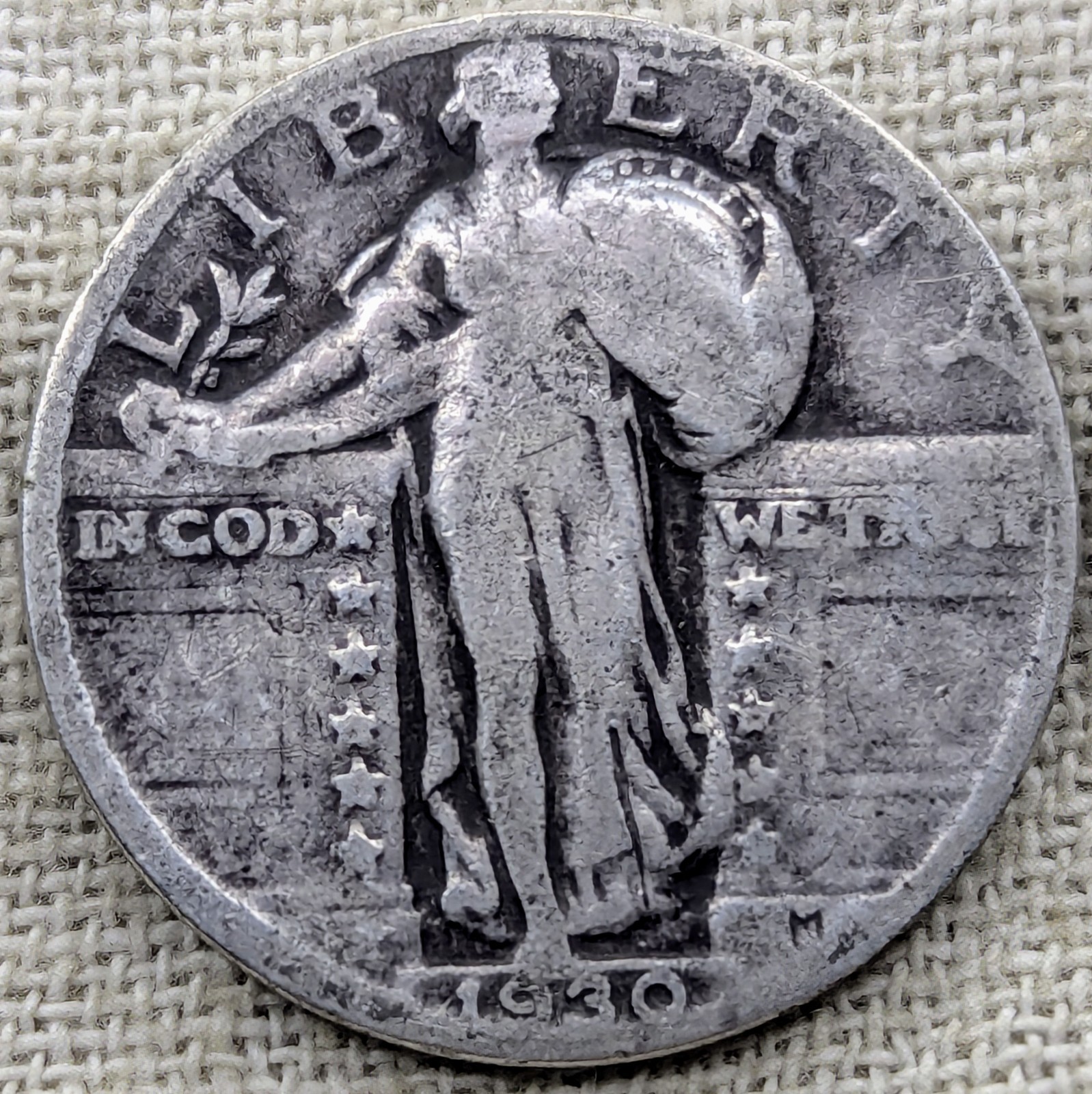 1930 Standing Liberty Quarter : Good Condition, Low Mintage 5.6M -.9 Fine Silver