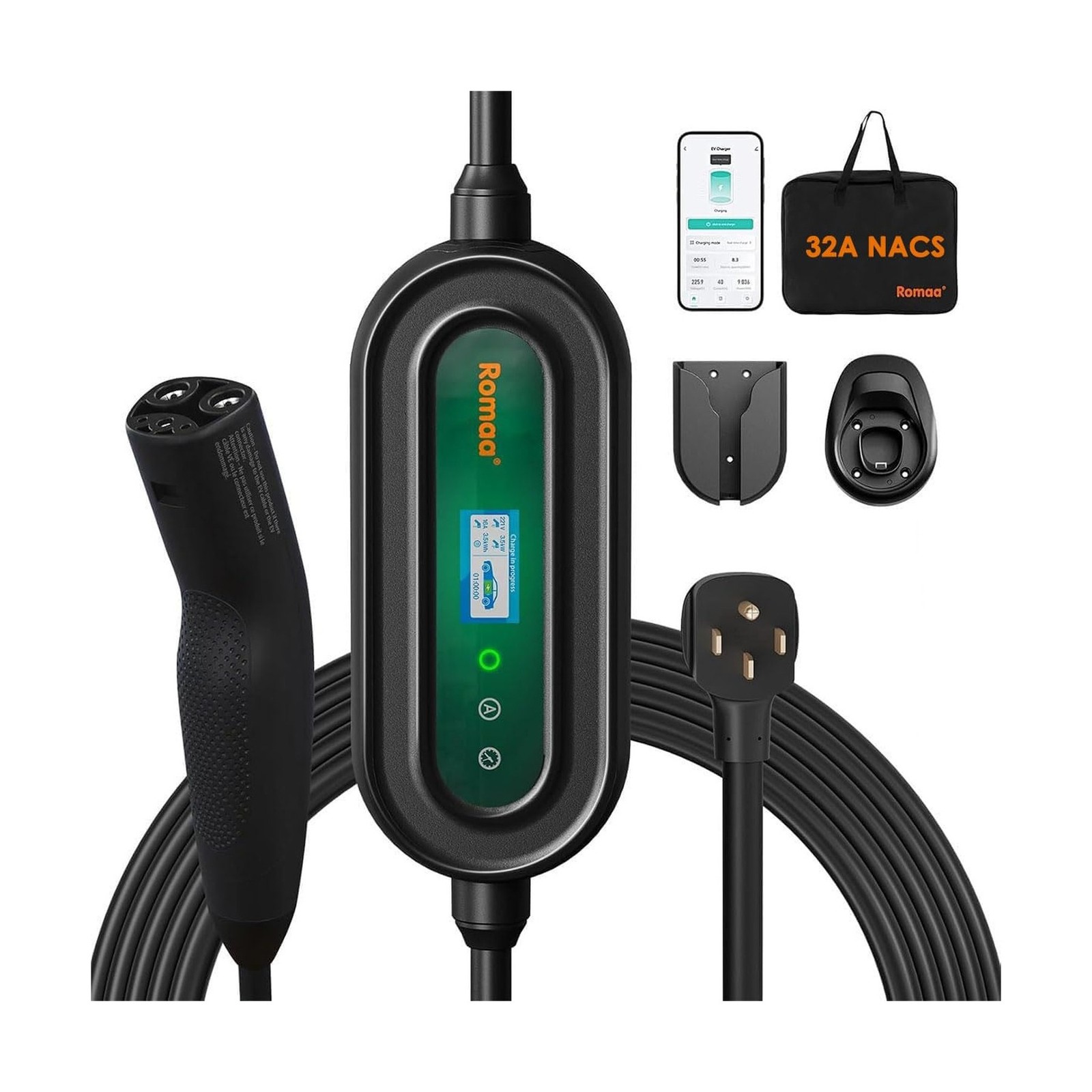 Romaa for Tesla Mobile Charger Level 2 32 Amp, Portable Wall Charger with WiF...