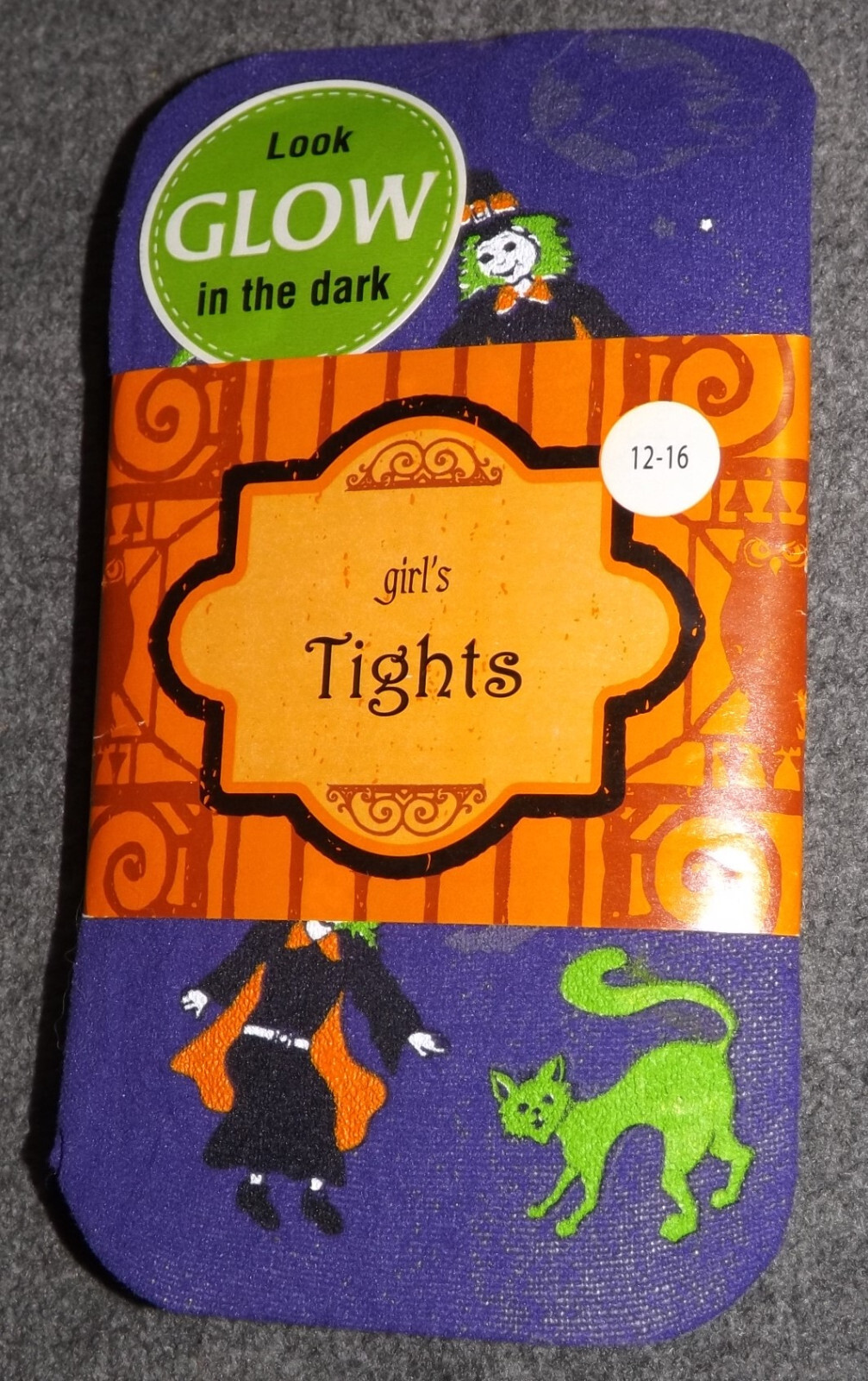 AWESOME Halloween Purple TIGHTS - Girls Size 12 14 16 - GLOW In The DARK - RARE!