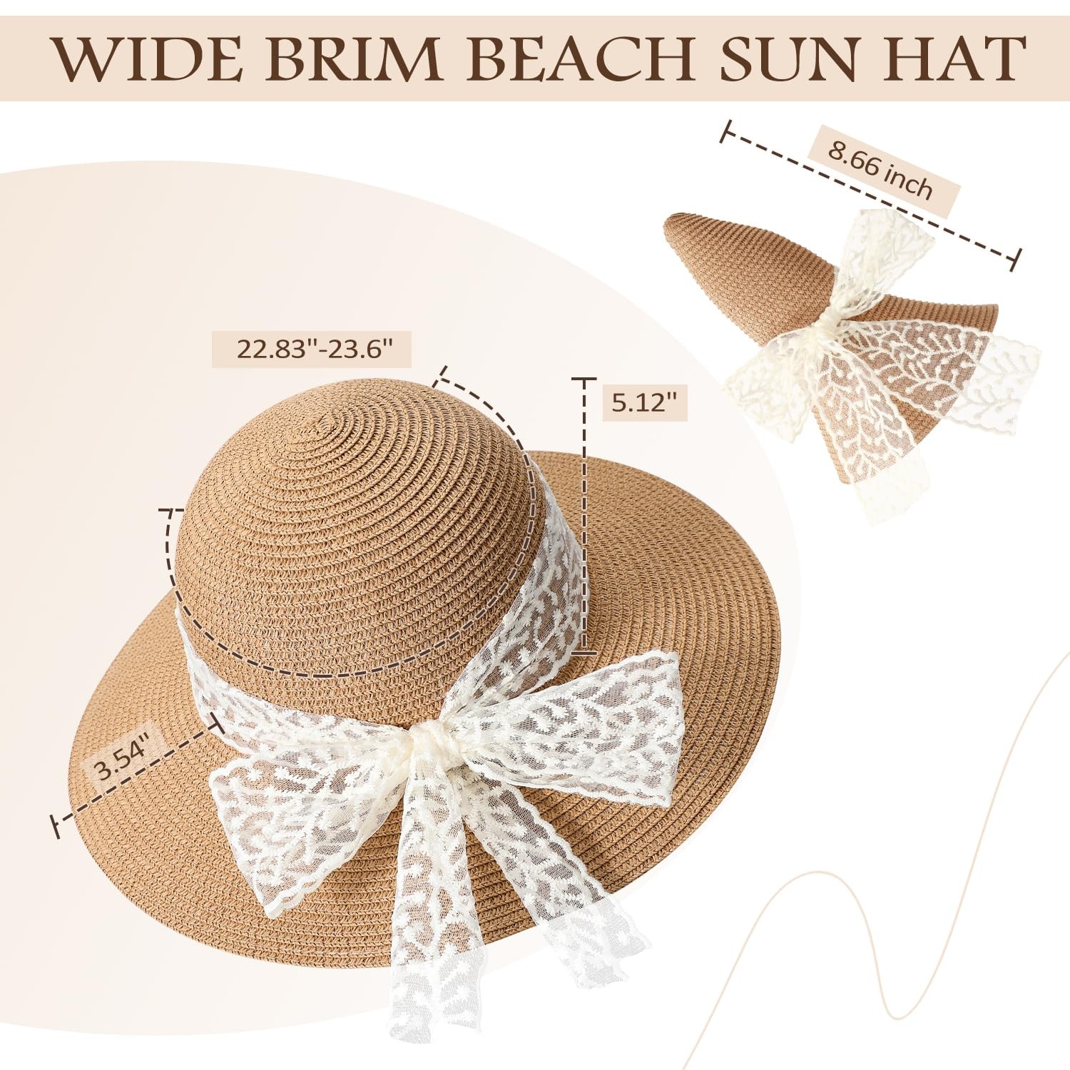 Womens Beach Sun Straw Hat - UV Protection UPF 50+ Sun Hats for Women with Wi...