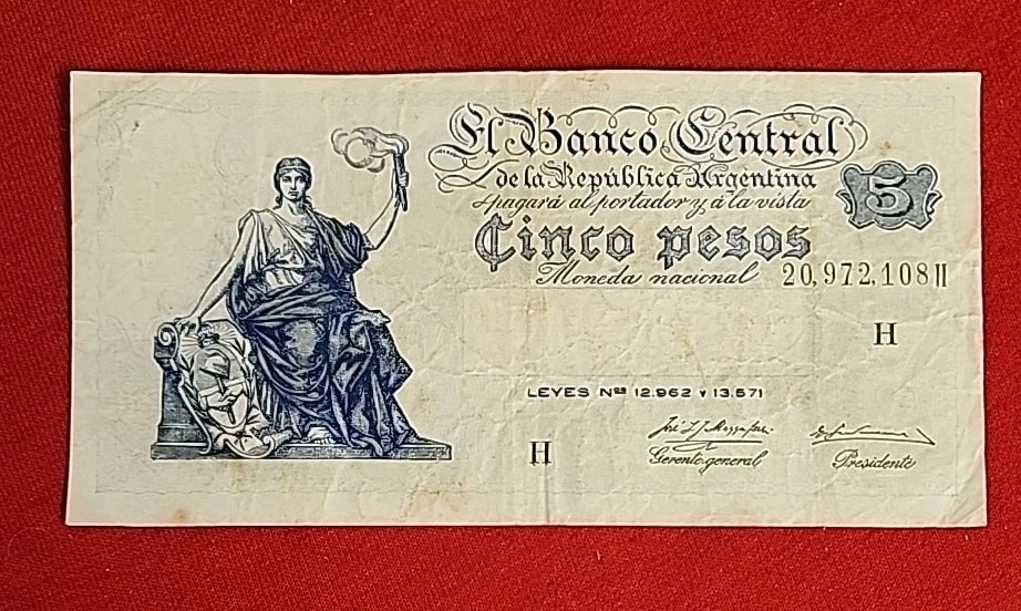 ANTIQUE Banknote FROM  ARGENTINA 5 Pesos 1951 - 1959 🇦🇷 FREE SHIPPING H56