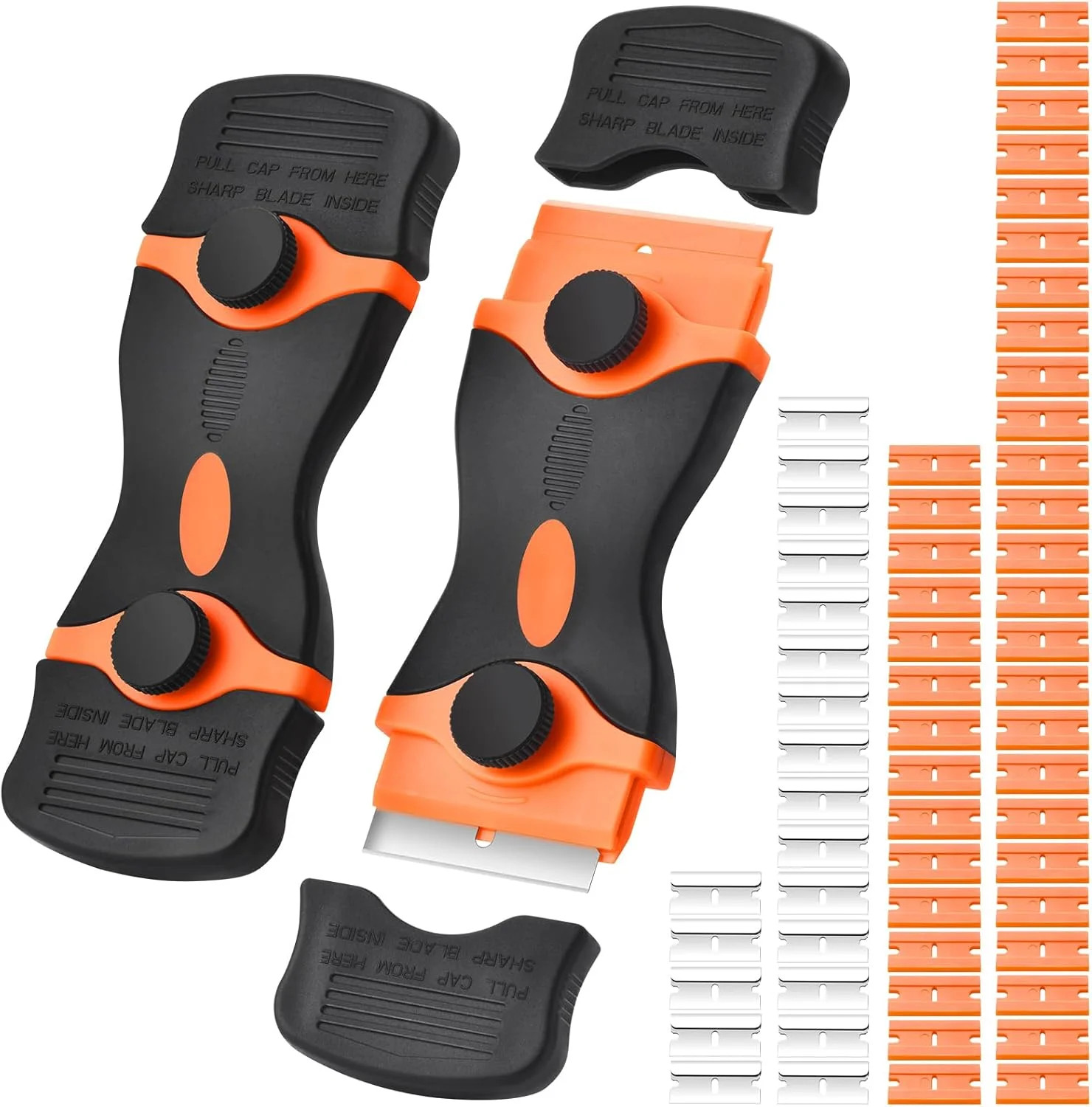 2 Pack Razor Blade Scraper Tool, 2-in-1 Razor Scraper With 60 Pcs Razor Blades 2