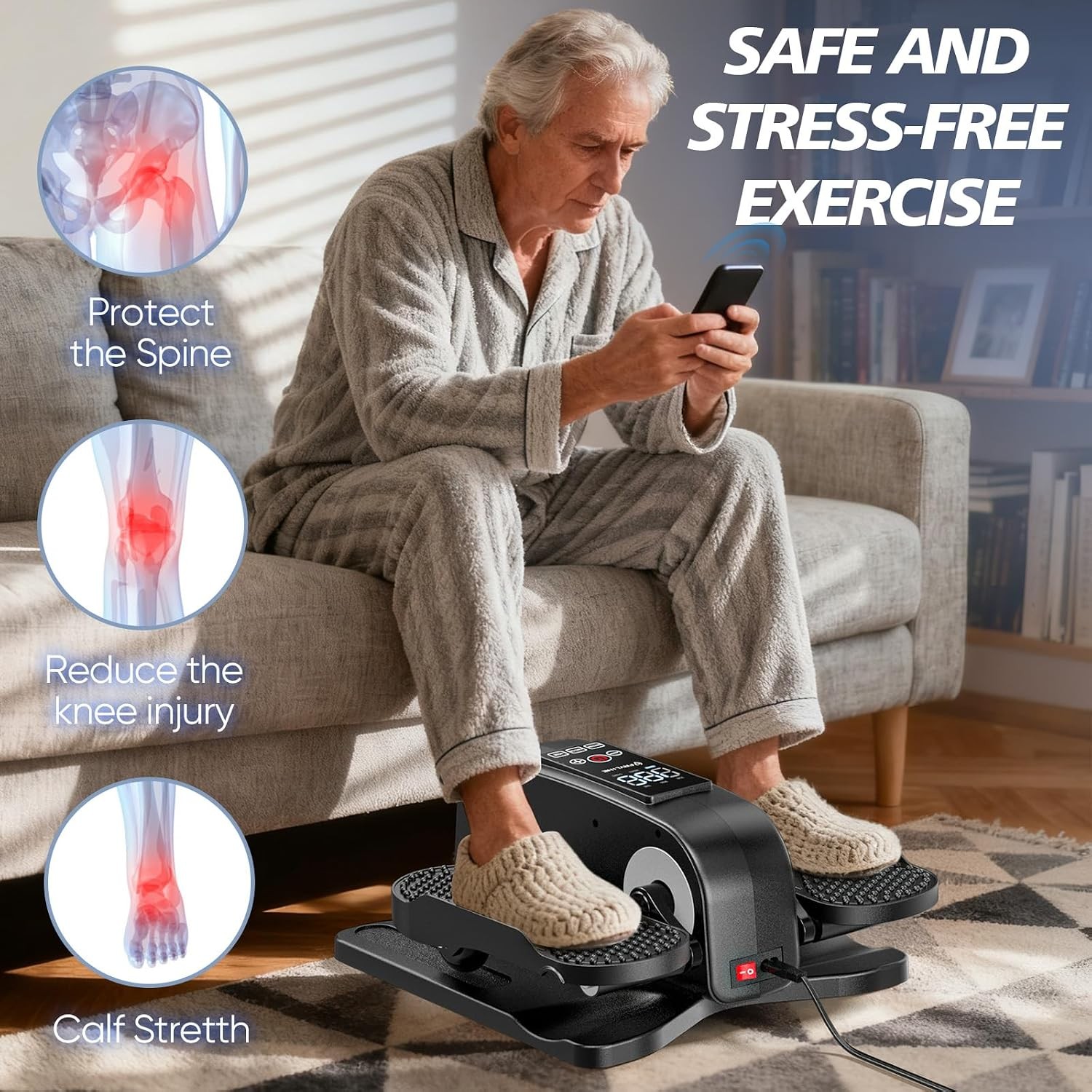 Under Desk Elliptical Machine Senior Mini Elliptical Leg Exerciser W/ Remote