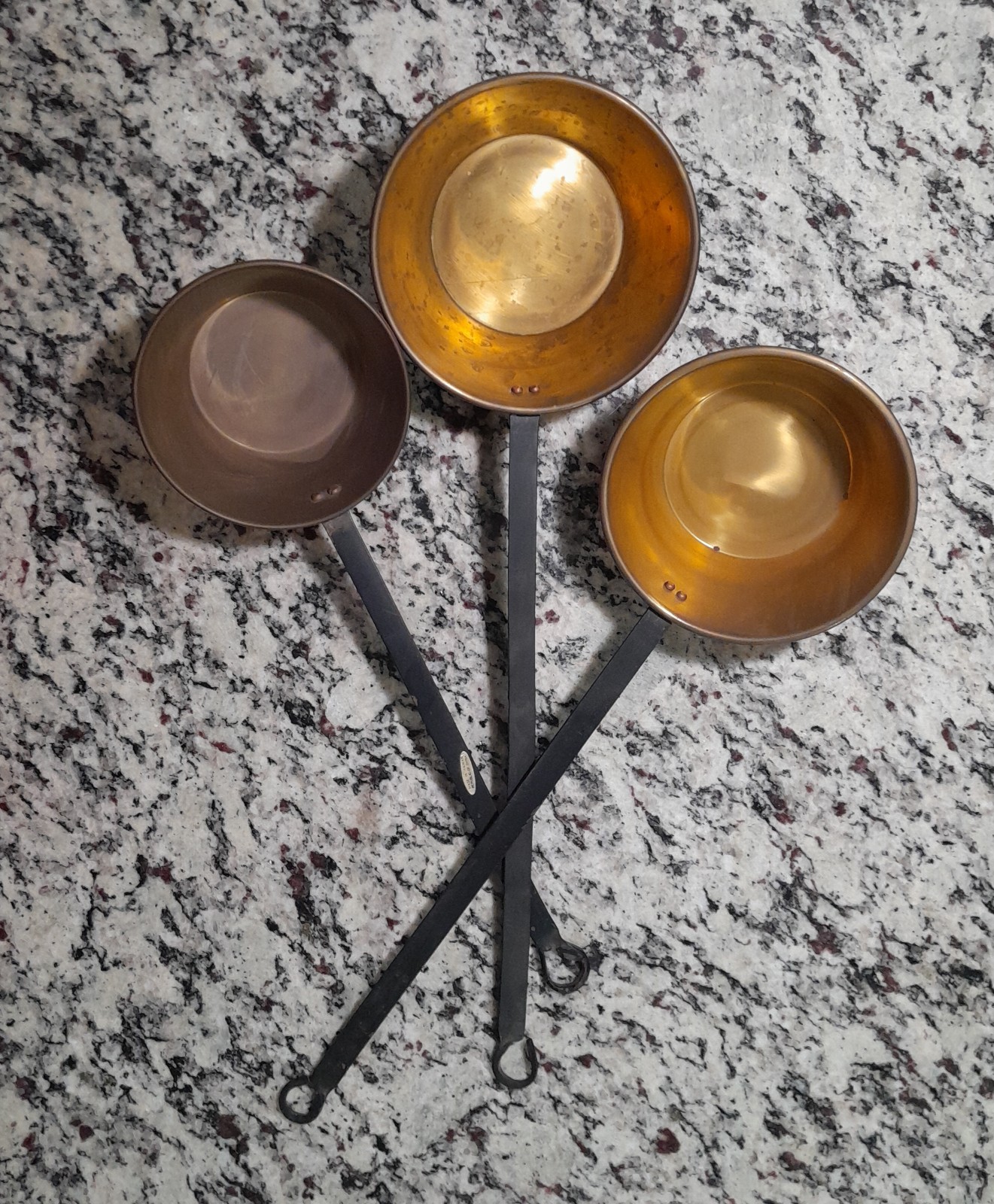 Ladle's 3  Vintage Brass  Bowl W Cast Iron Handles