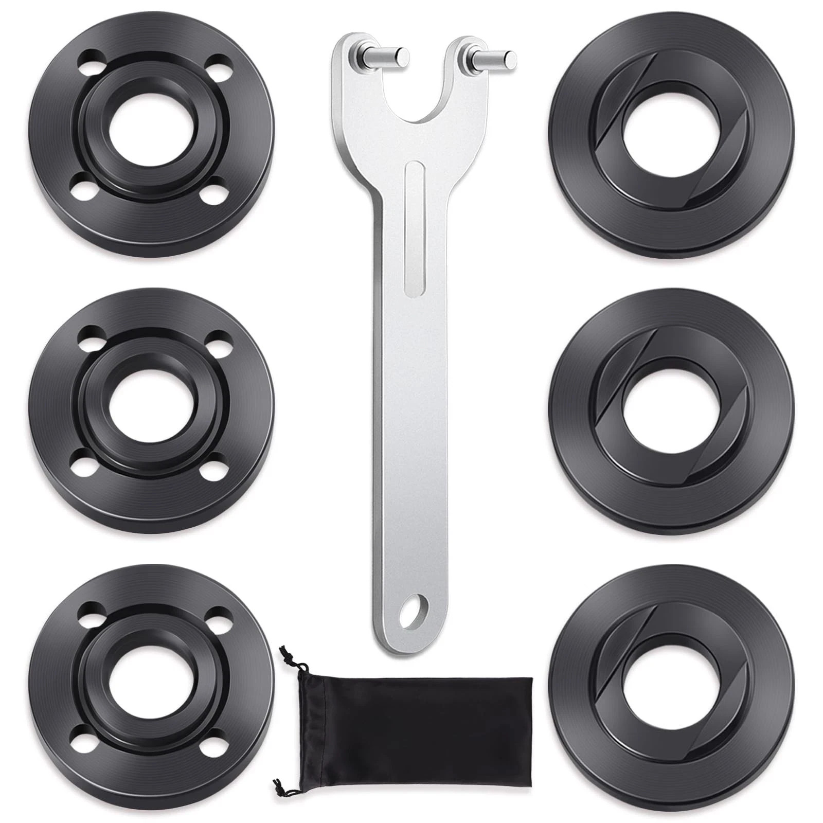 7PCS Angle Grinder Nut Flange Wrench, Premium Black, Silver