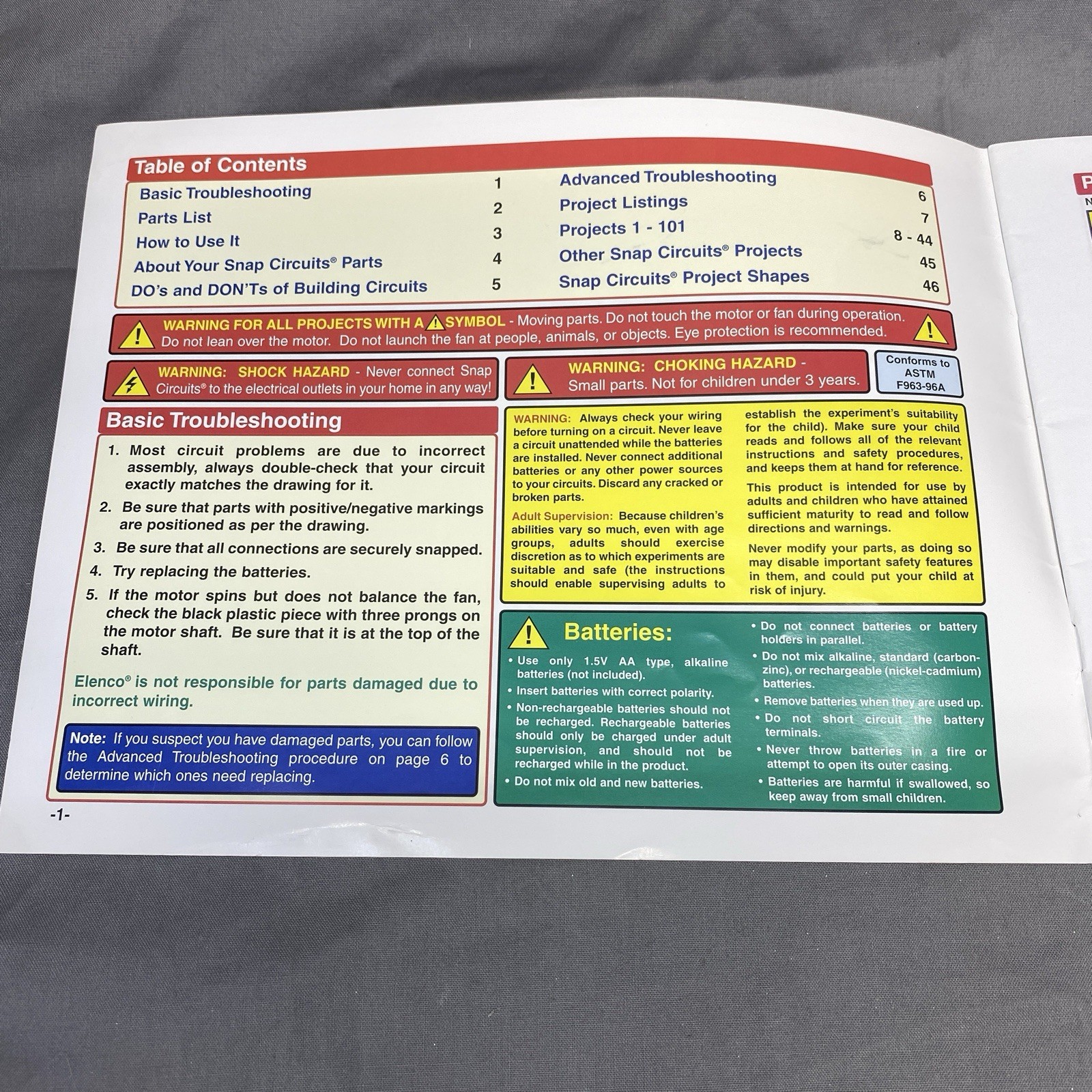 ELECTRONIC SNAP CIRCUITS Projects 1-101 instruction manual ONLY..2012