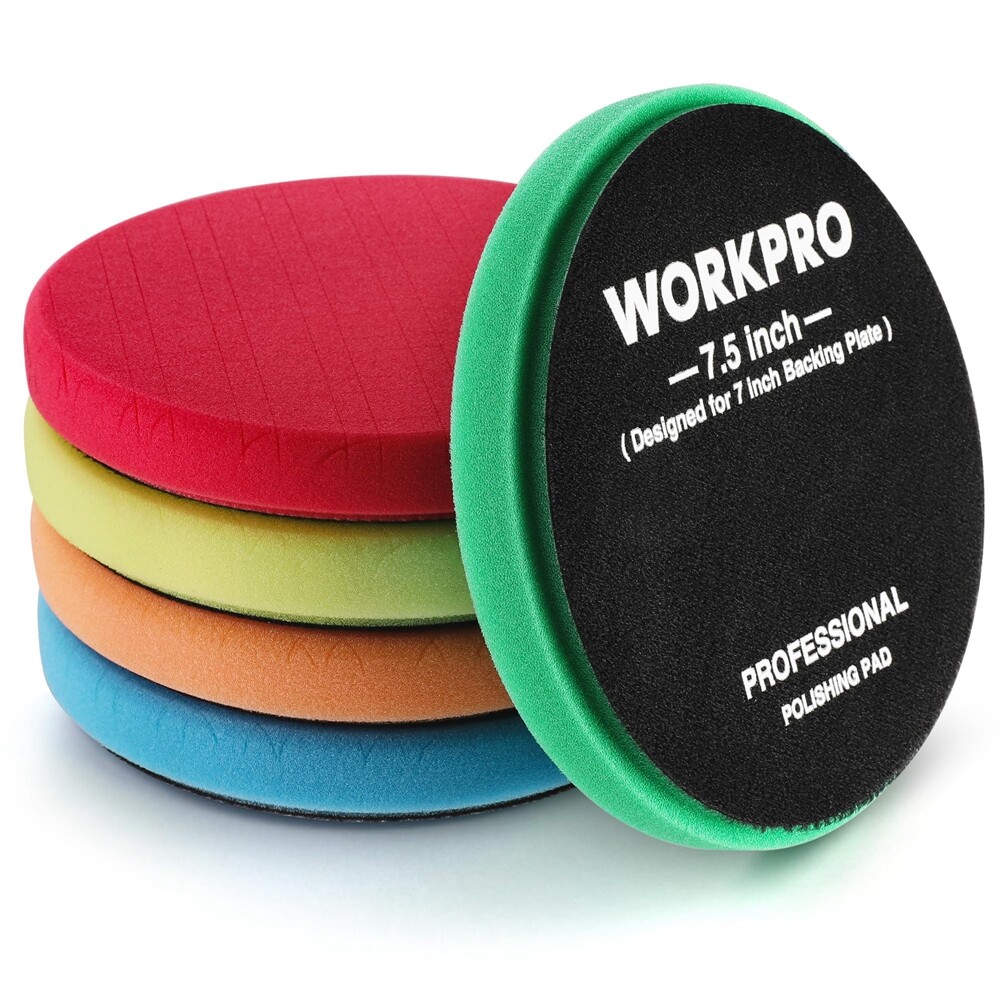 WORKPRO 5PC 7.5" Buffing Sponge Pads Sponge Waxing Foam Buffing Kit Car Polisher