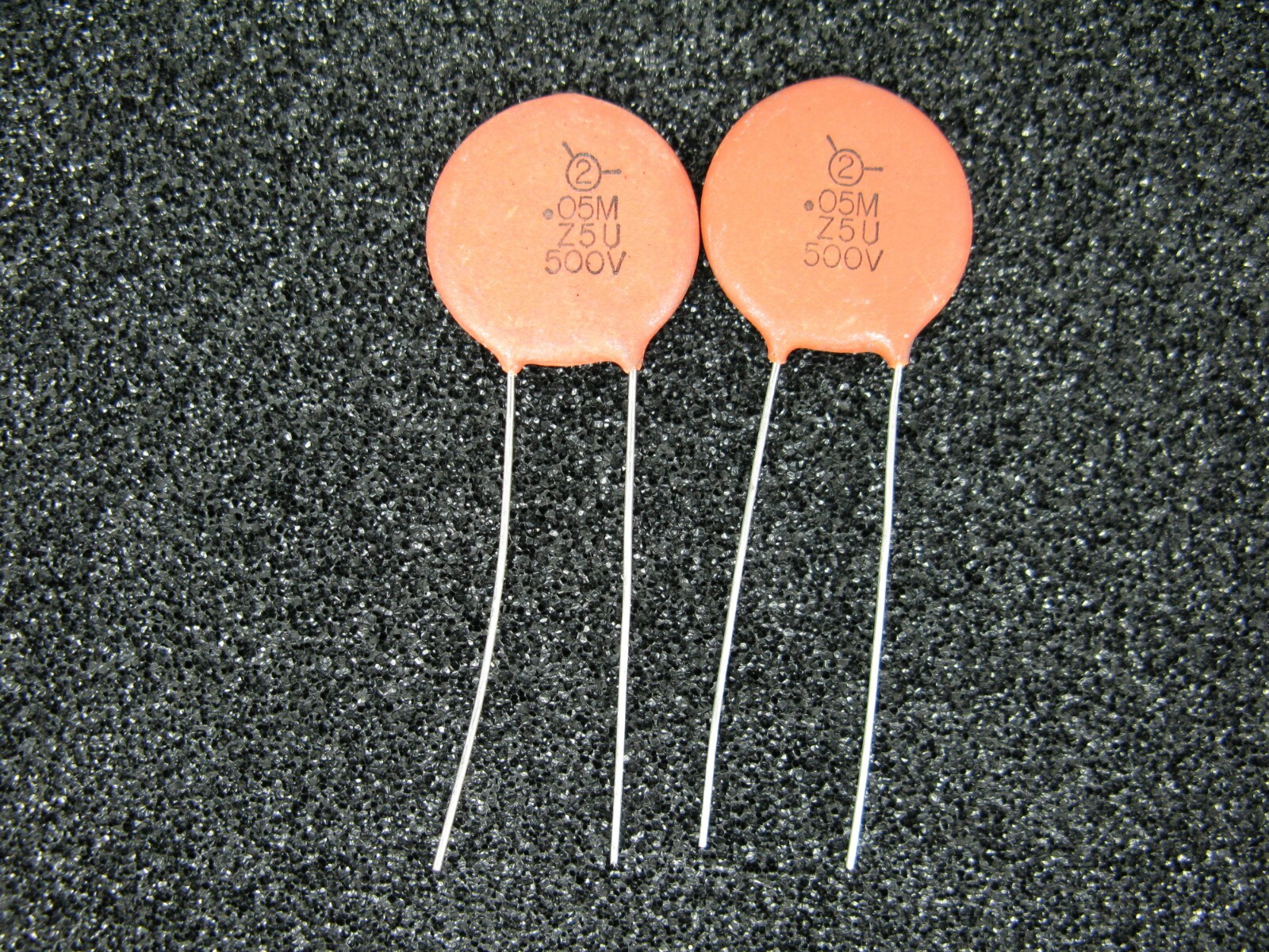 (2) SPRAGUE .05 uF 500 V Z5U 20% CERAMIC DISK 21.5MM DIAMETER
