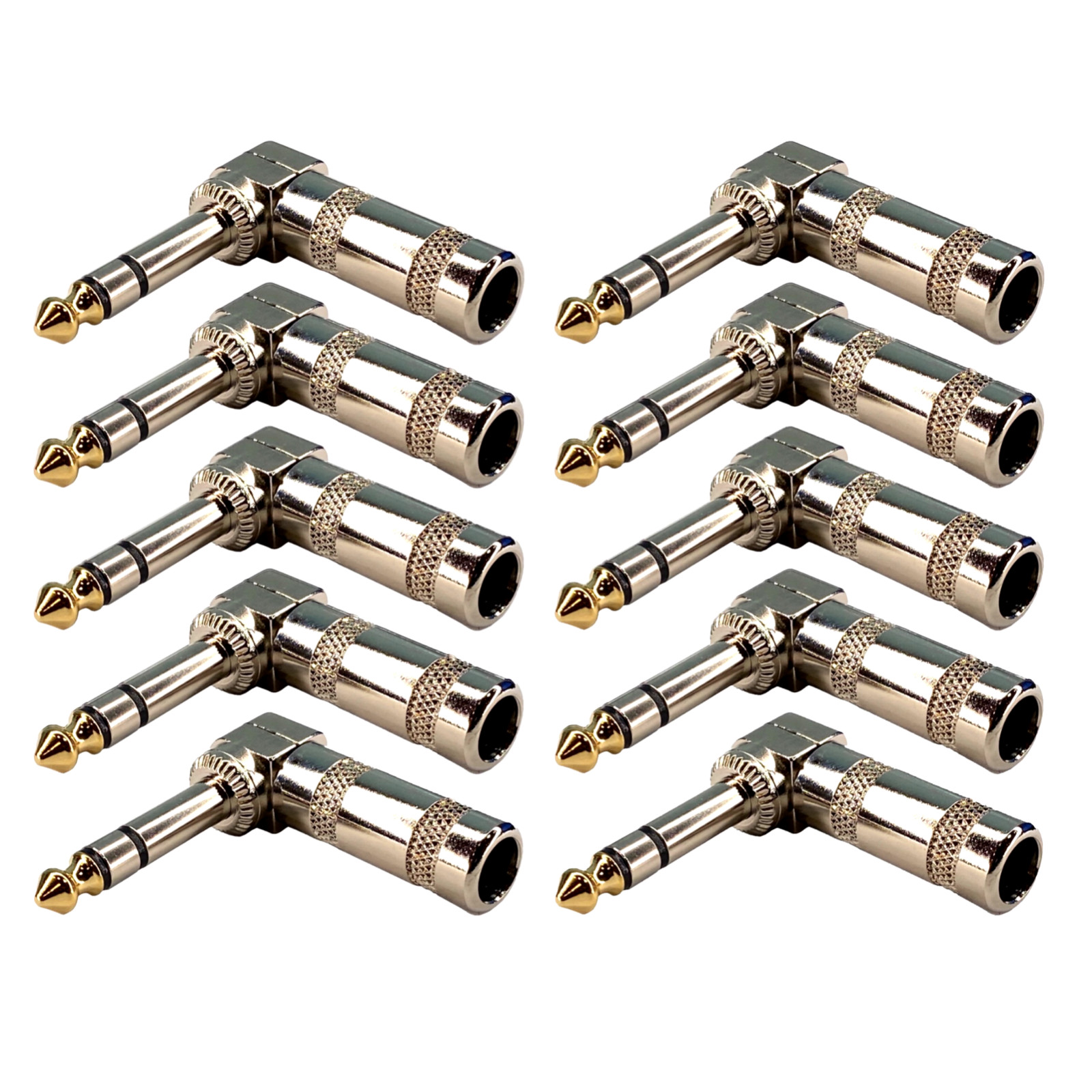 Lot of (10) 1/4" Gold Tip Right Angle 90 Degree Stereo Male Solder-On Jack Plugs