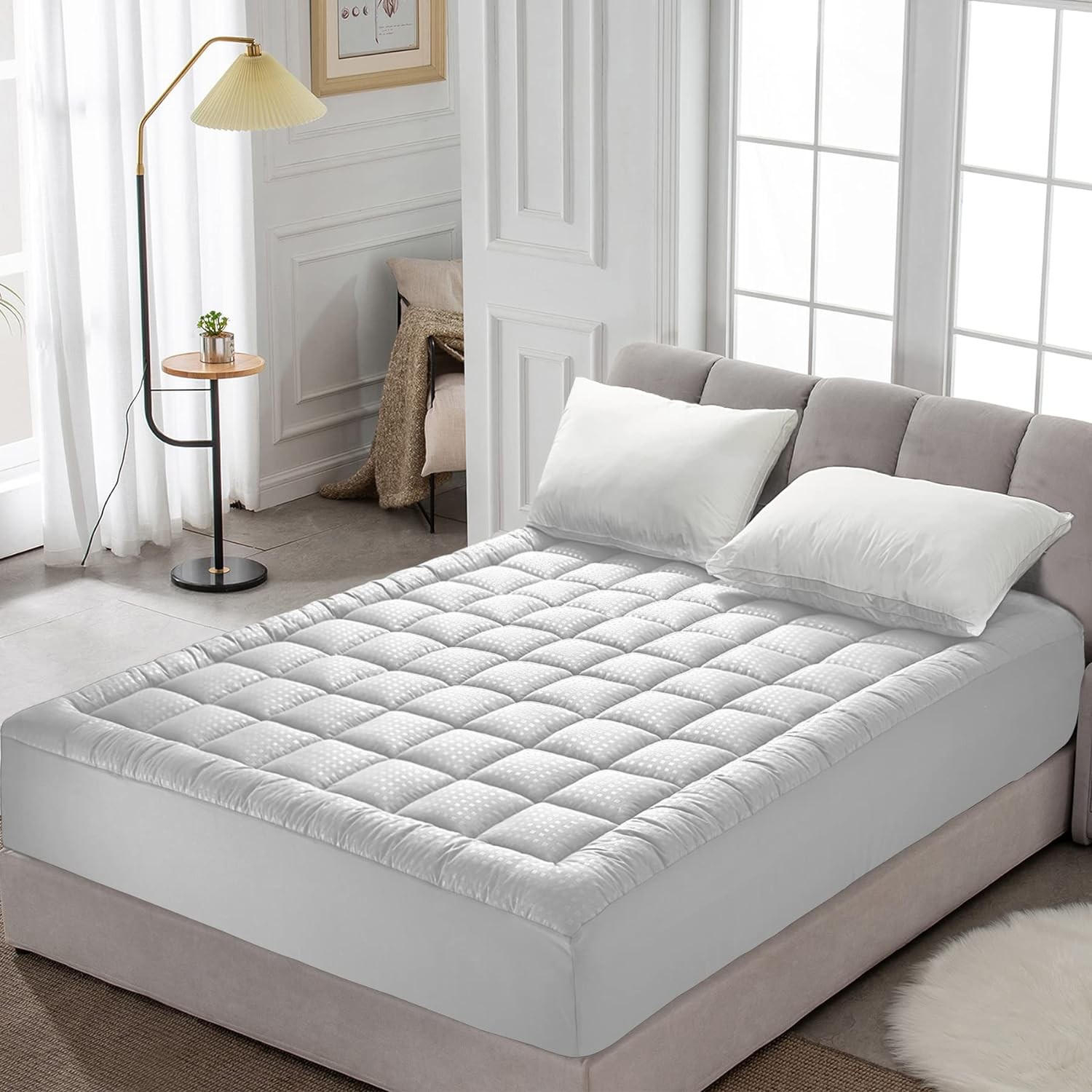 HYLEORY Queen Mattress Pad Quilted Fitted Protector Queen, White