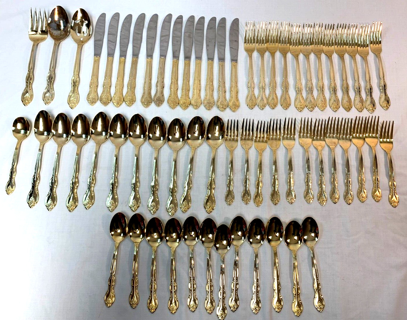 62 Piece Set of INTERNATIONAL SILVER San Marcos Gold Electroplated Flatware