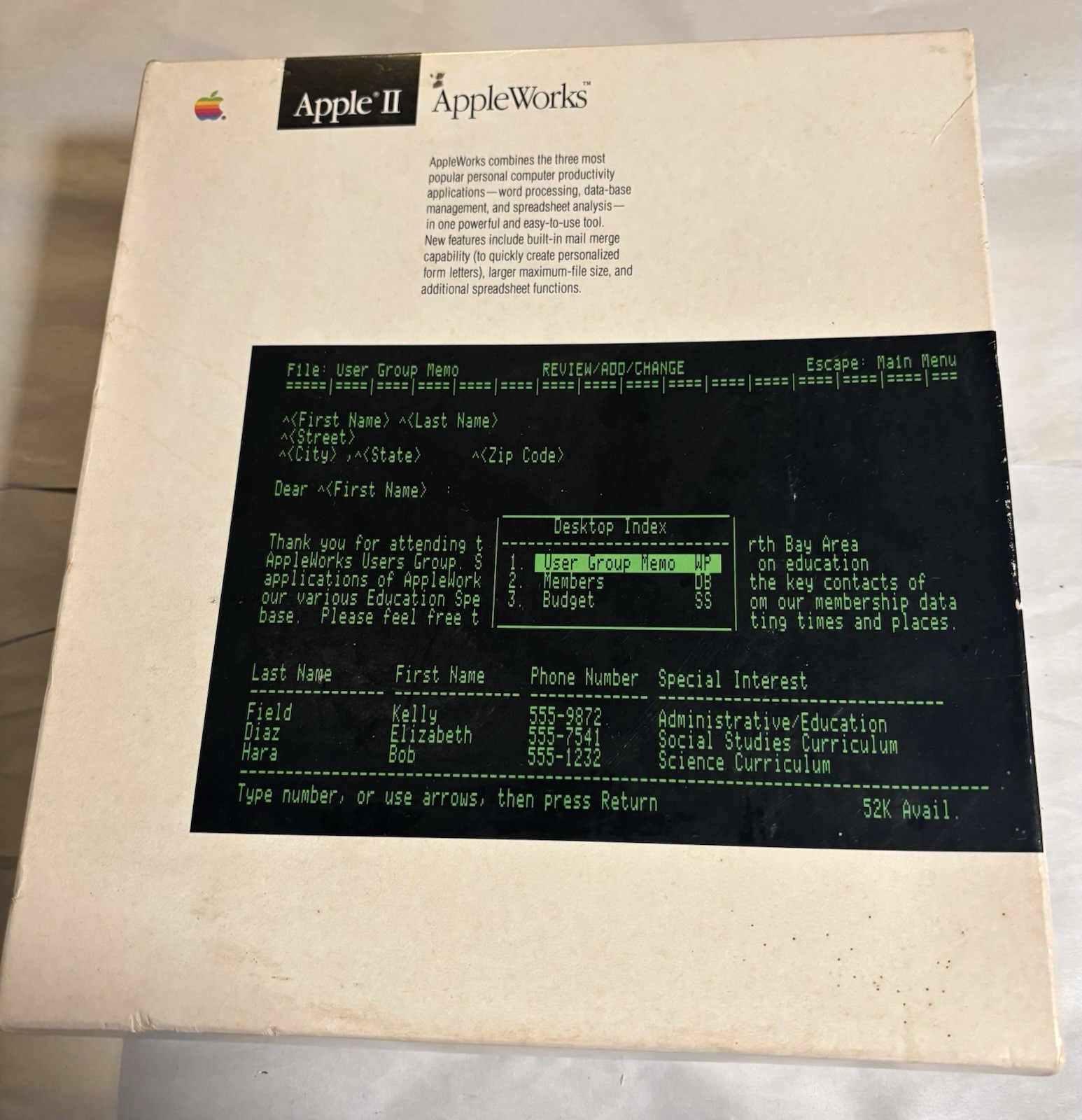 Vintage Apple II IIgs AppleWorks Box Set w Disks Manuals Reference Card