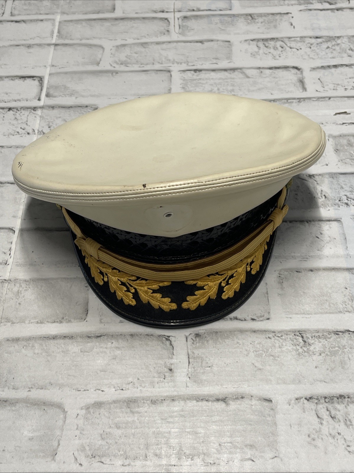 US Navy Officers White Visor Cap Size 7 3/8 U.S. Military Vintage Vtg USA Hat
