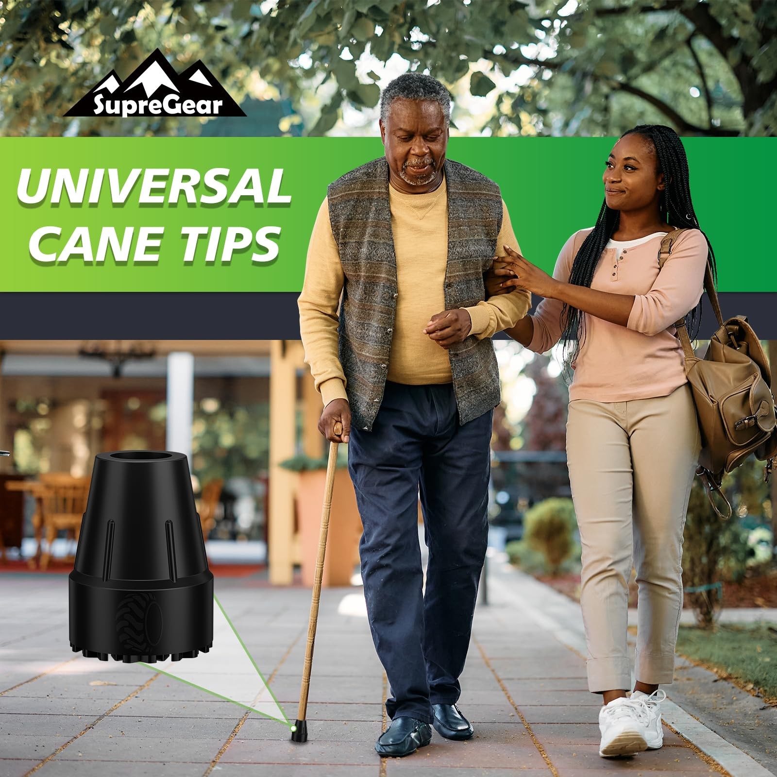 supregear 3/4 Inch Cane Tips 2 Pack Rubber