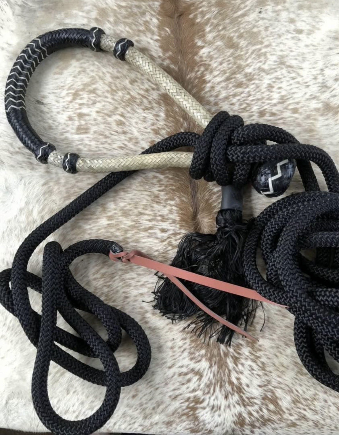 Natural Rawhide Bosal with Black Nylon Mecate with Tassel Bitless Hackamore