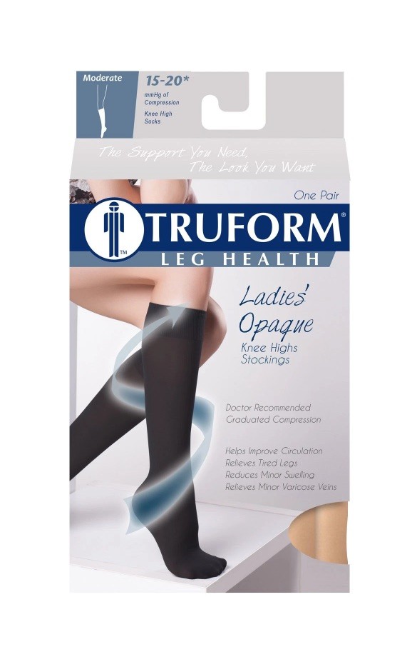 Truform Ladies Opaque 15-20 Knee High Closed Toe Stockings (X-LARGE) Beige 0373