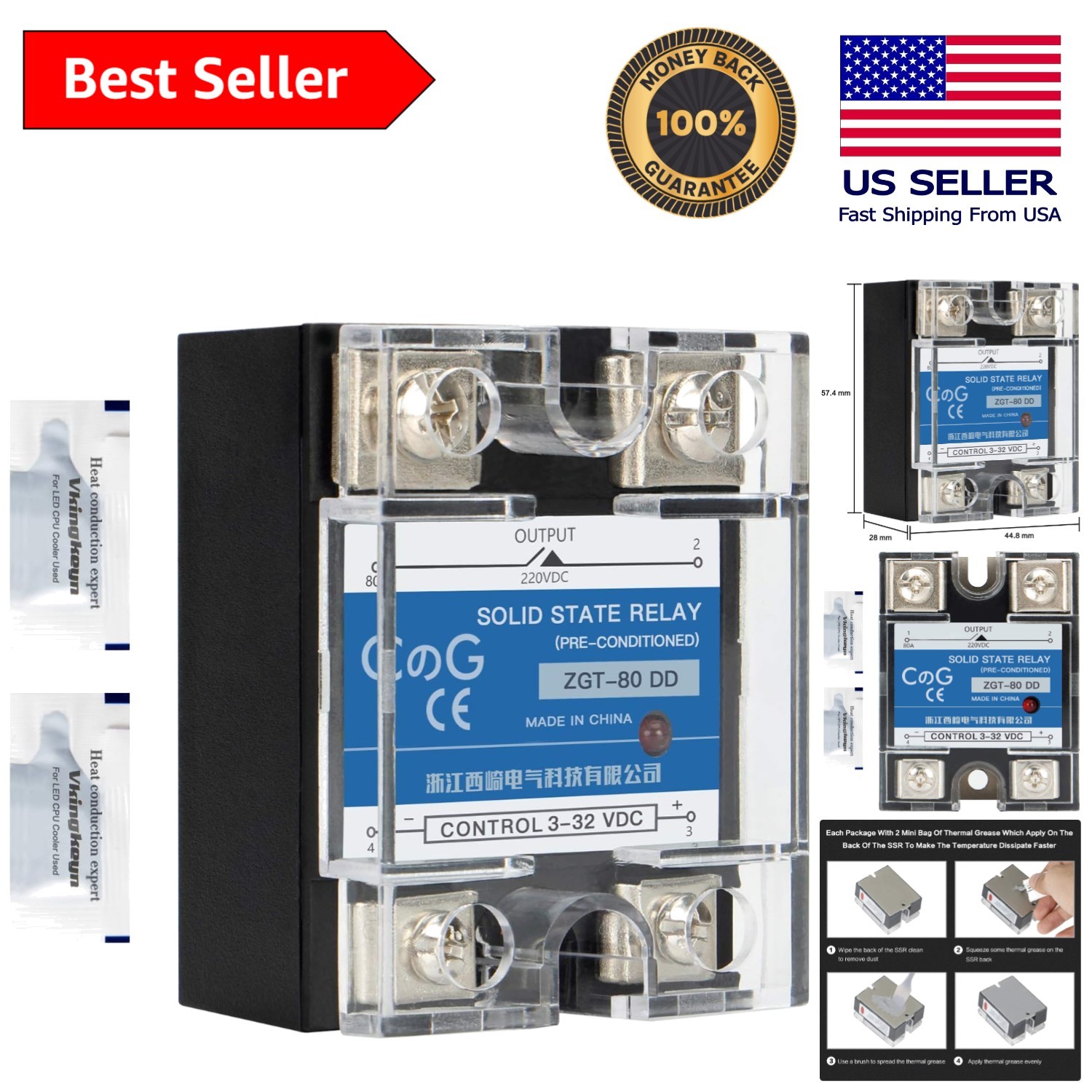 High Performance Solid State Relay SSR-80DD: DC Input 3-32VDC to Output 5-240VDC