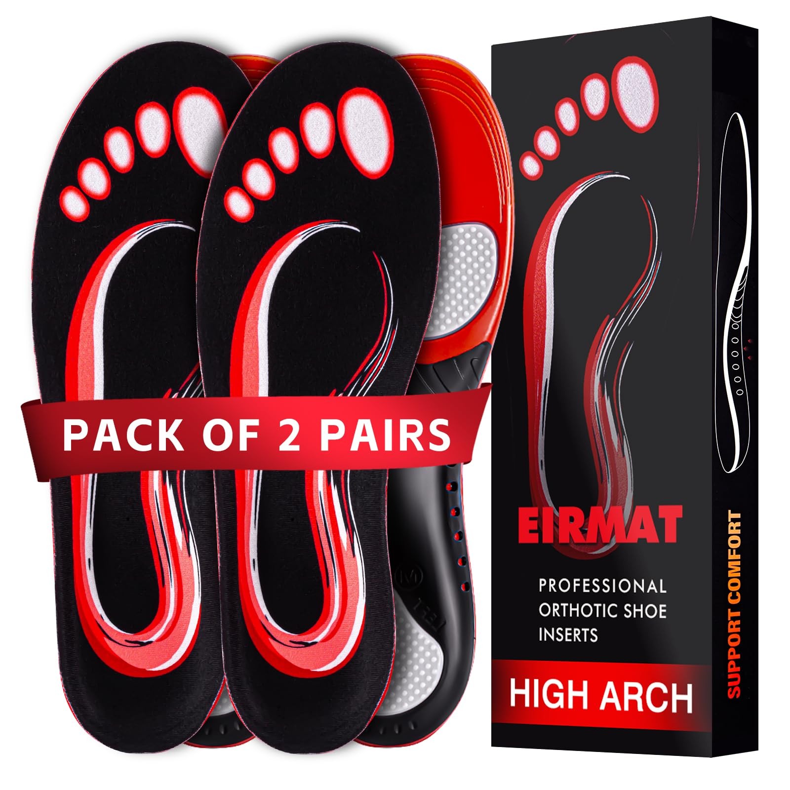 2 Pairs Plantar Fasciitis Relief L(Men 11-12.5/Women 12-13.5), 2 Pairs-red