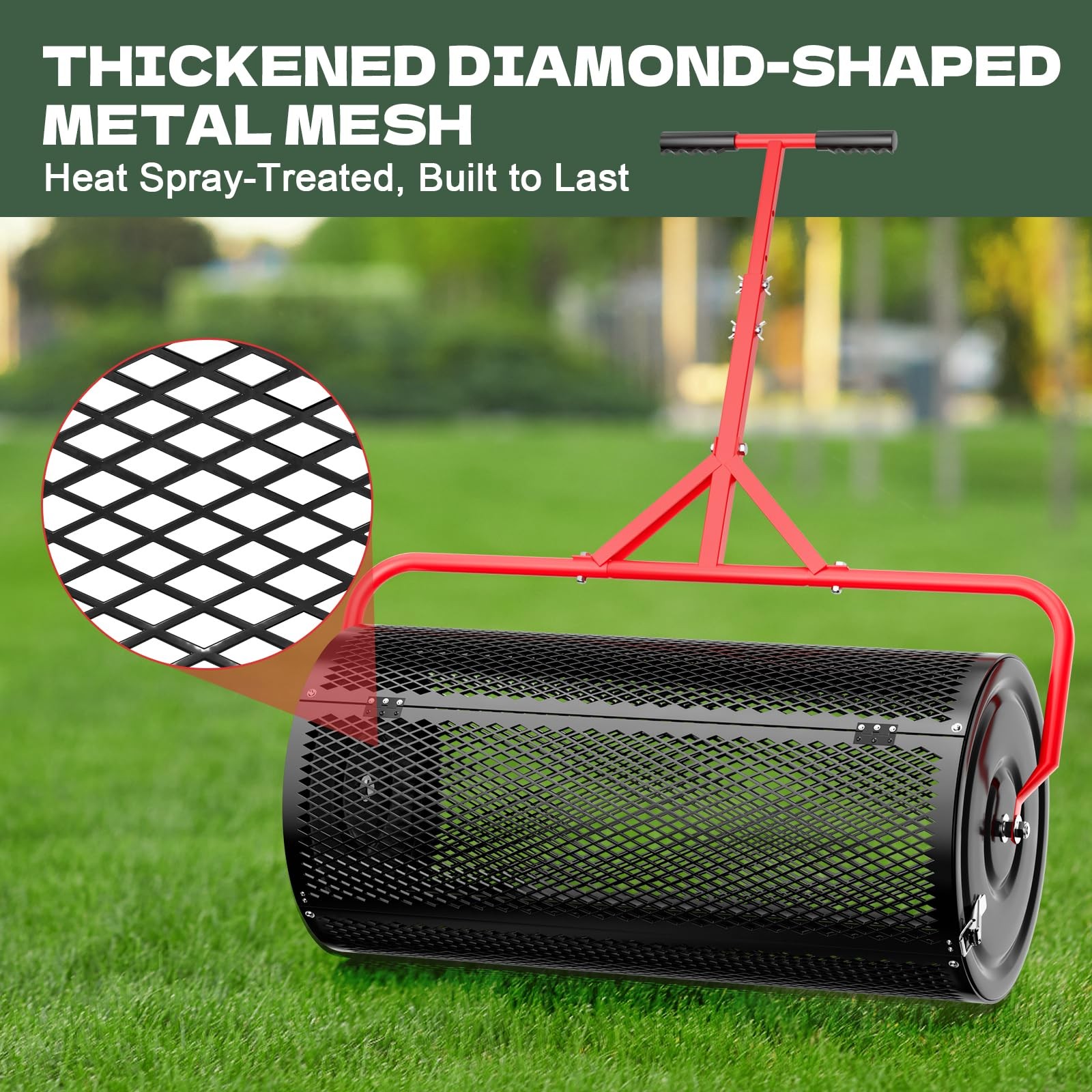 Compost Peat Moss Spreader for Lawn, 30 Inch Compost Roller Spreader with Adj...