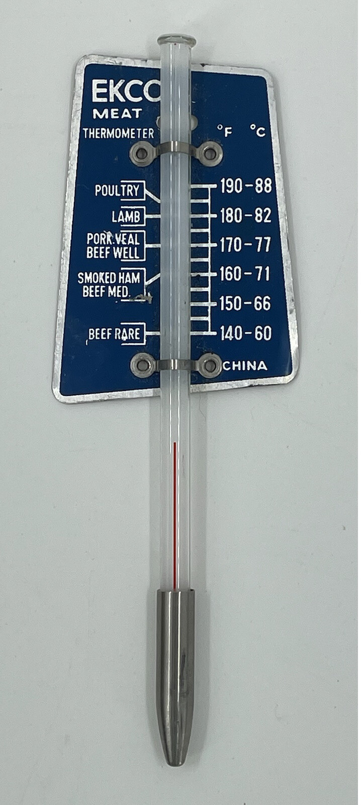 Ekco Meat Thermometer Blue Aluminum & Glass Vintage Beef Roasts Pork Poultry