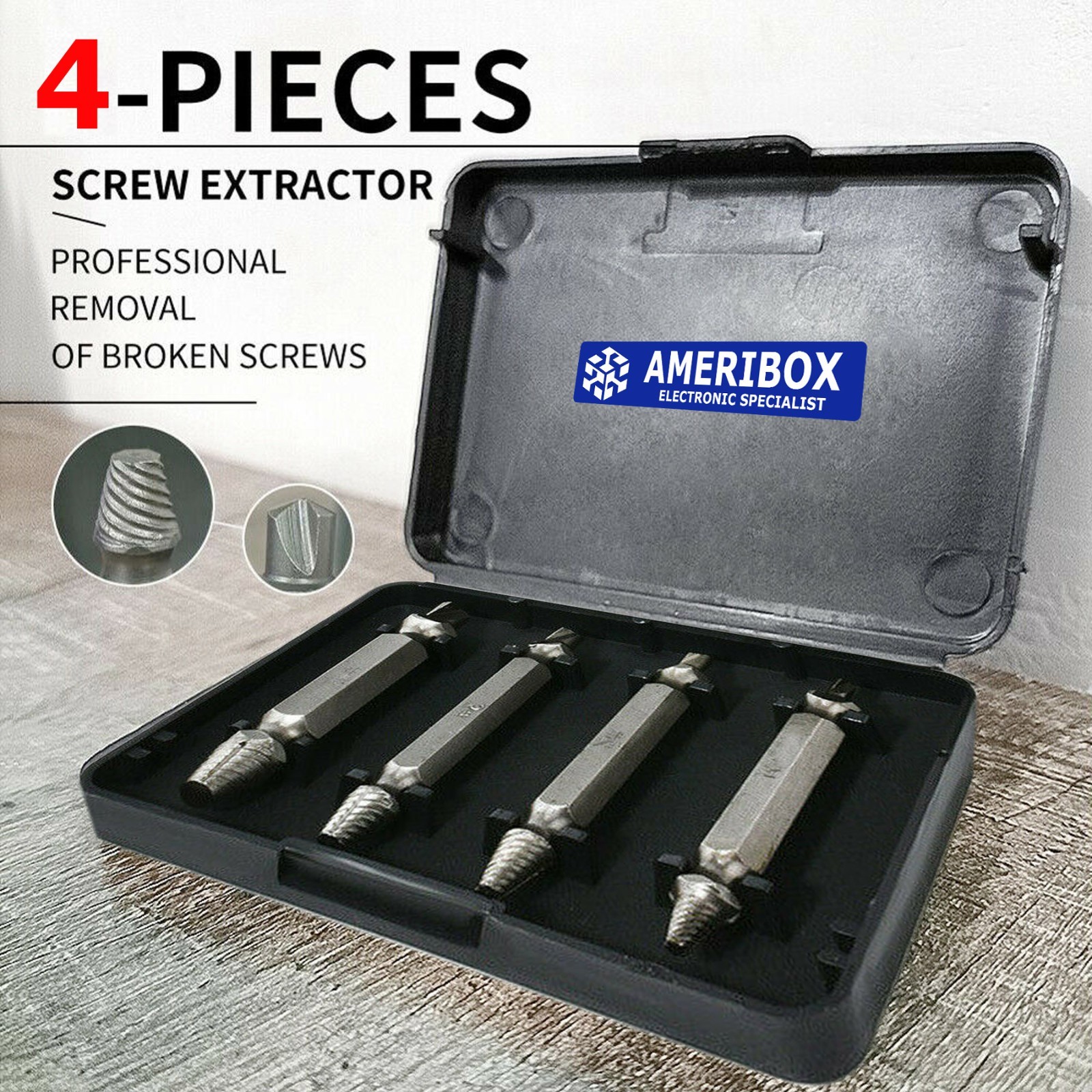 4 PCs Screw Extractor Set Easy Out Drill Bits Guide Broken Screws Bolt Remover