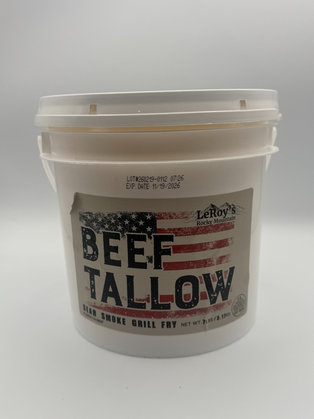 LeRoy's Rocky Mountain Beef Tallow 7 lb Bucket Pure Rendered Fat Fry Grill Smoke