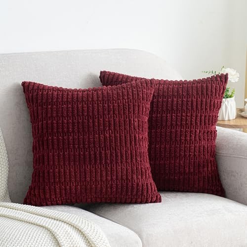 Pack of 2 Corduroy Decorative Pillow Covers 18" x 18" (Pack of 2) Burgundy