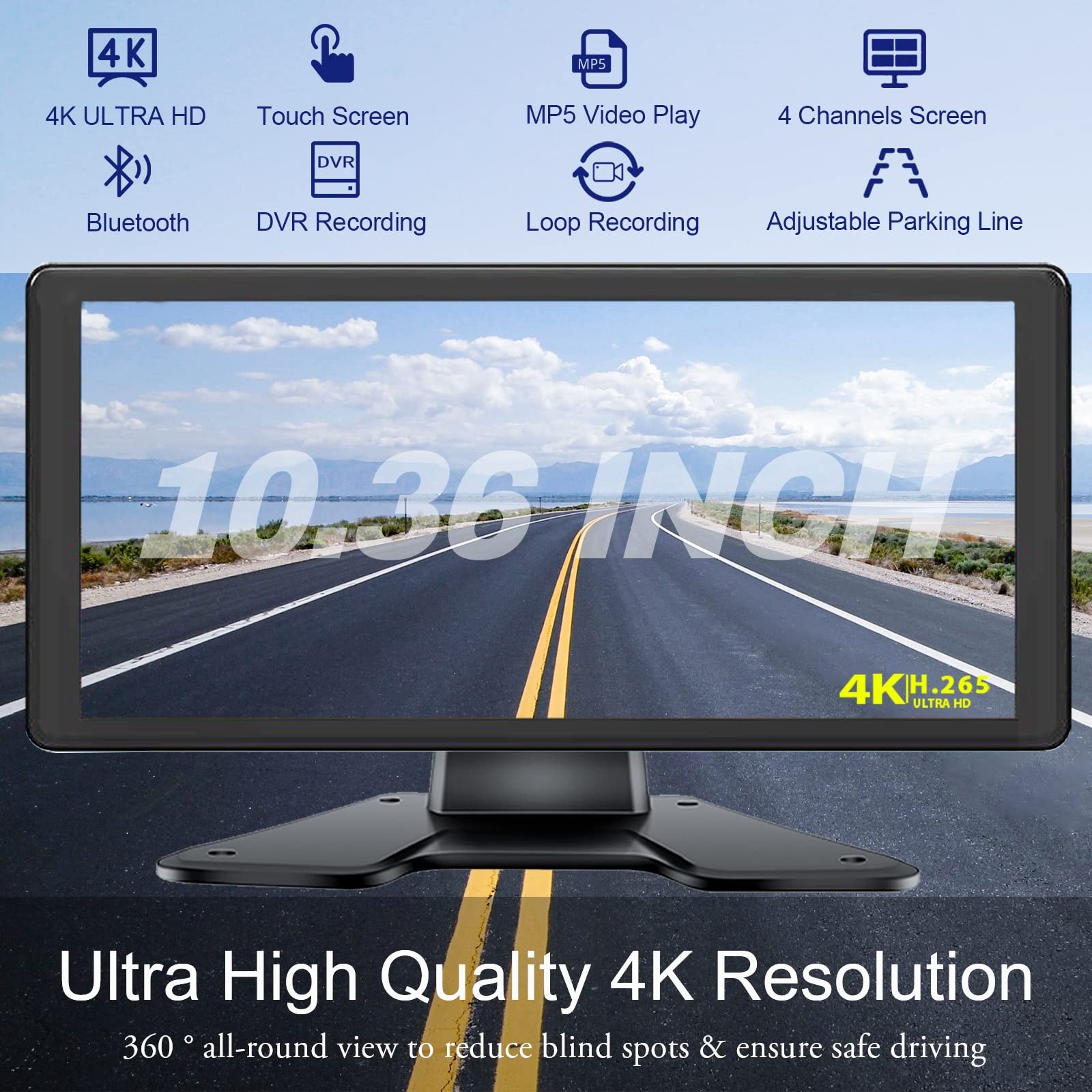 4K RV Backup Camera System 10.36 Inch, black (WIRED SYSTEM, NOT WIRELESS)