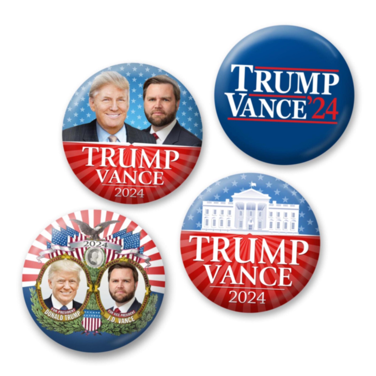 Donald Trump JD Vance 4 PACK - 2.25" pinback buttons - 2024 Republican