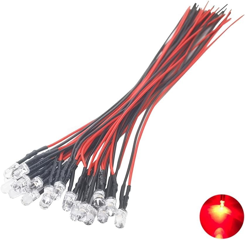 20pcs 12 Volt 5mm Red Blinking LED Lights Emitting Diodes Pre Wired 7.9 inch DC