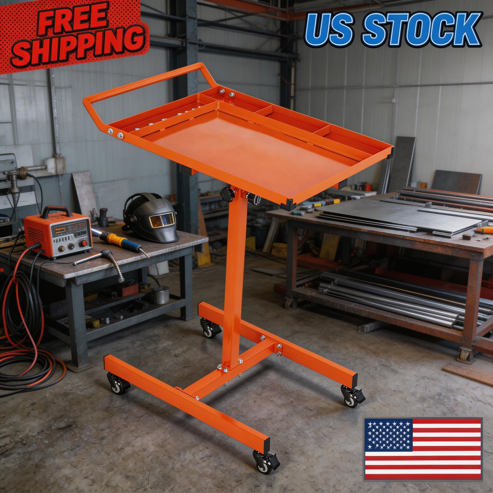 Wheels, Heavy Duty Mobile Tool Table AdjustabLE Steel Portable with Workbench